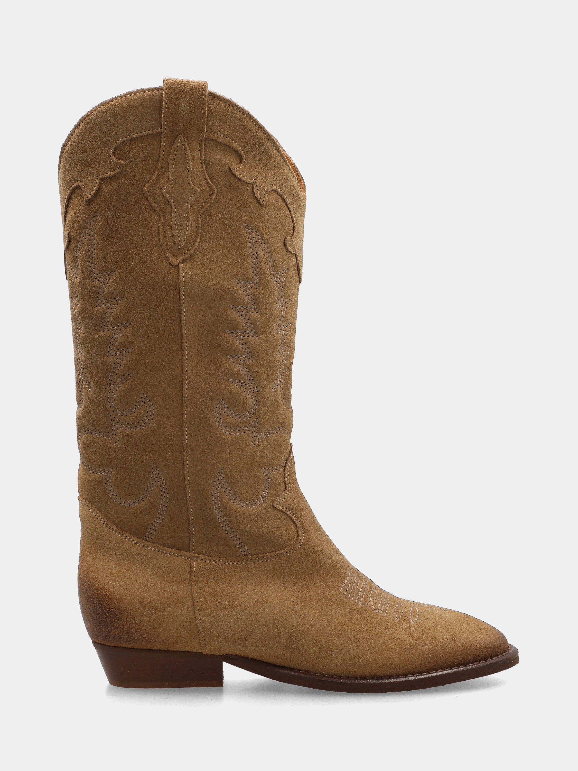 Bottes western en velours marron avec broderies et talon bas
