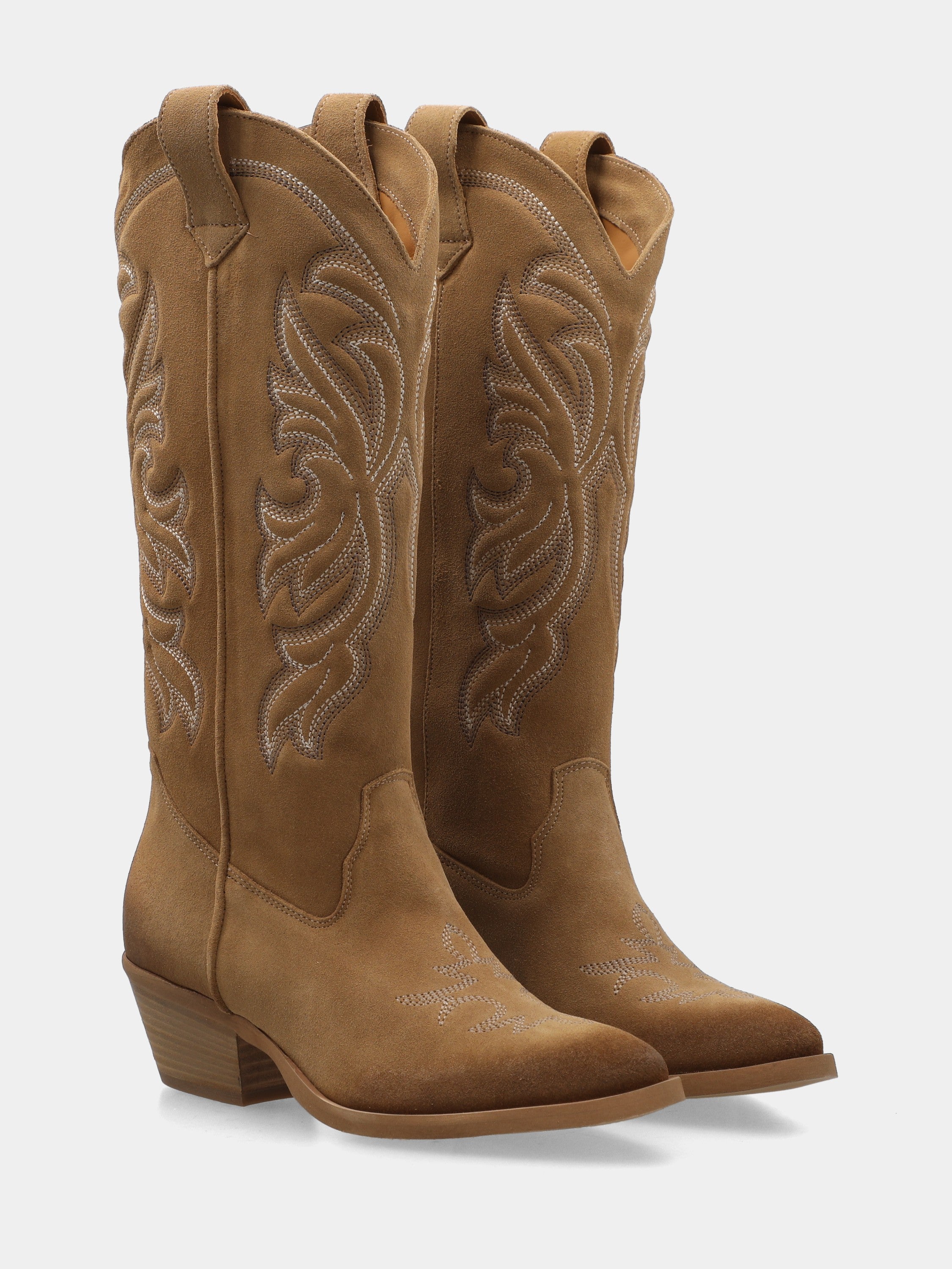 Western boots in brown velour with embroidery and 40mm heel