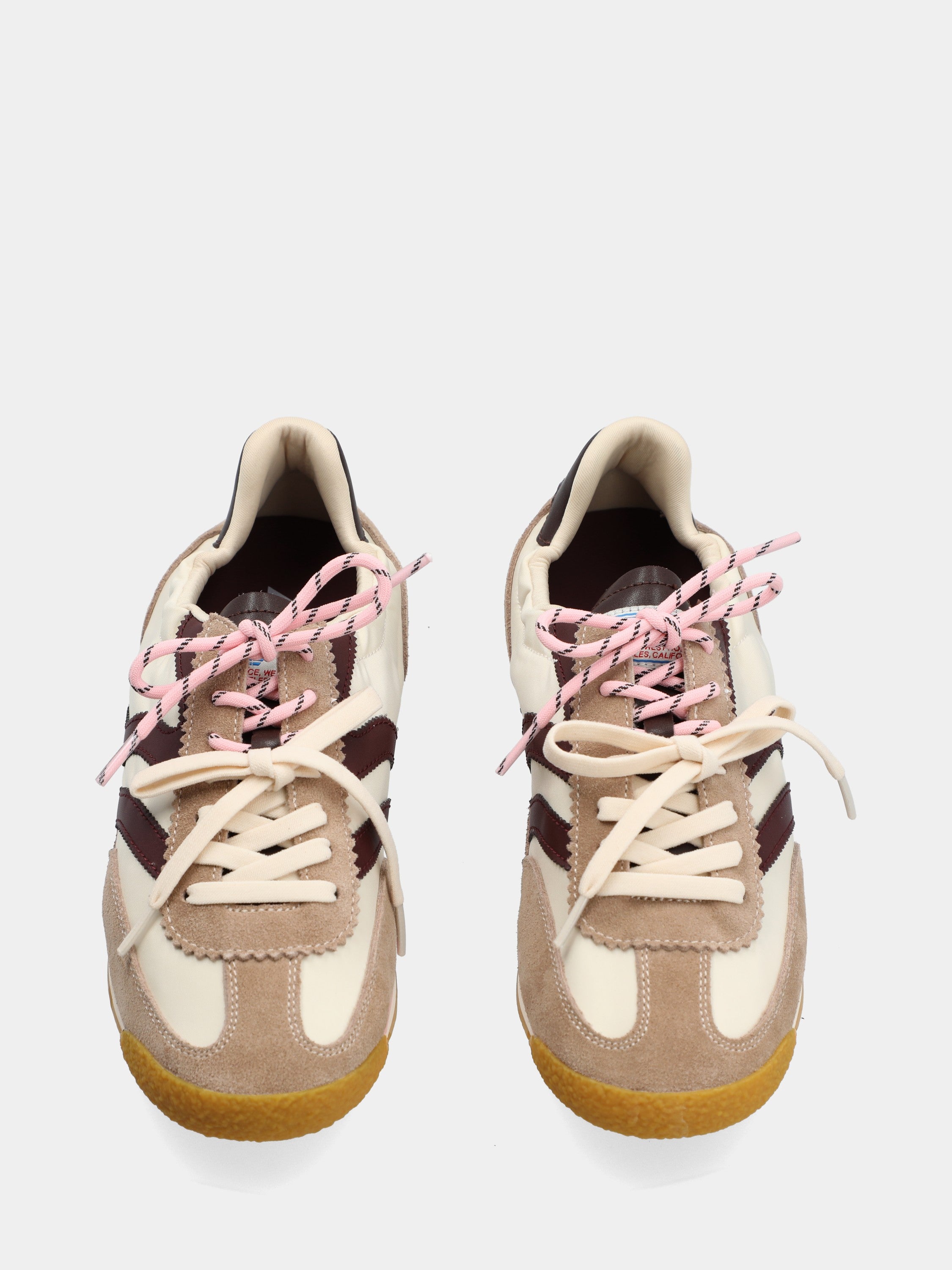 Sneaker in camoscio e vitello con riporti beige e bordeaux