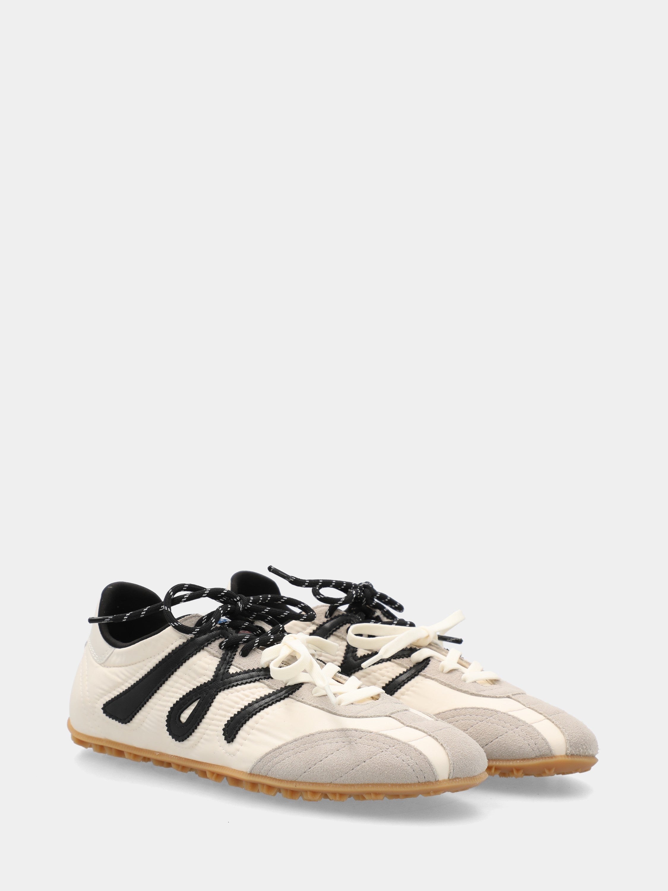 White nylon flat sneakers with wavy trims