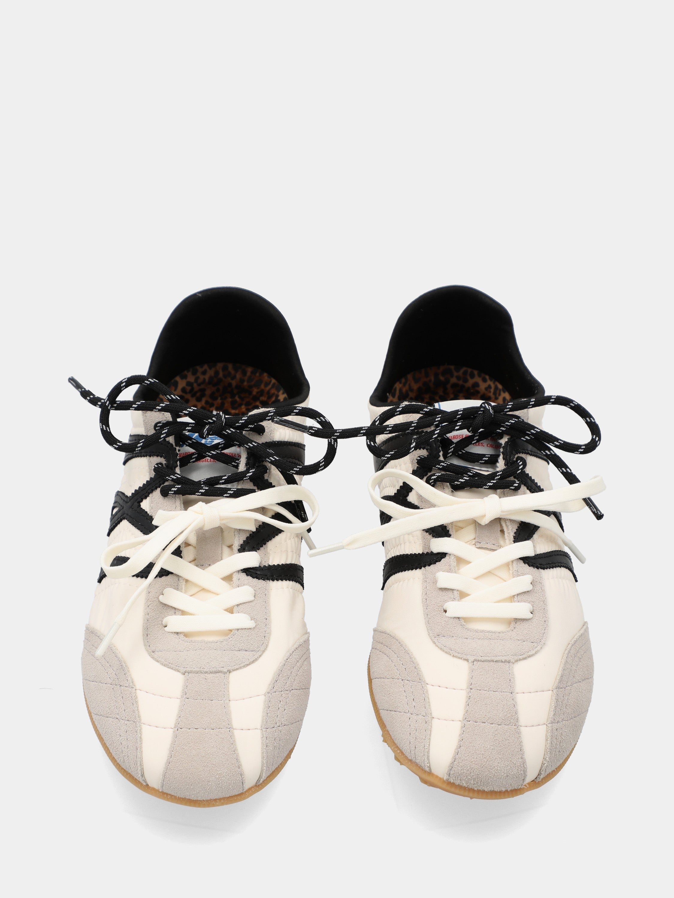 White nylon flat sneakers with wavy trims