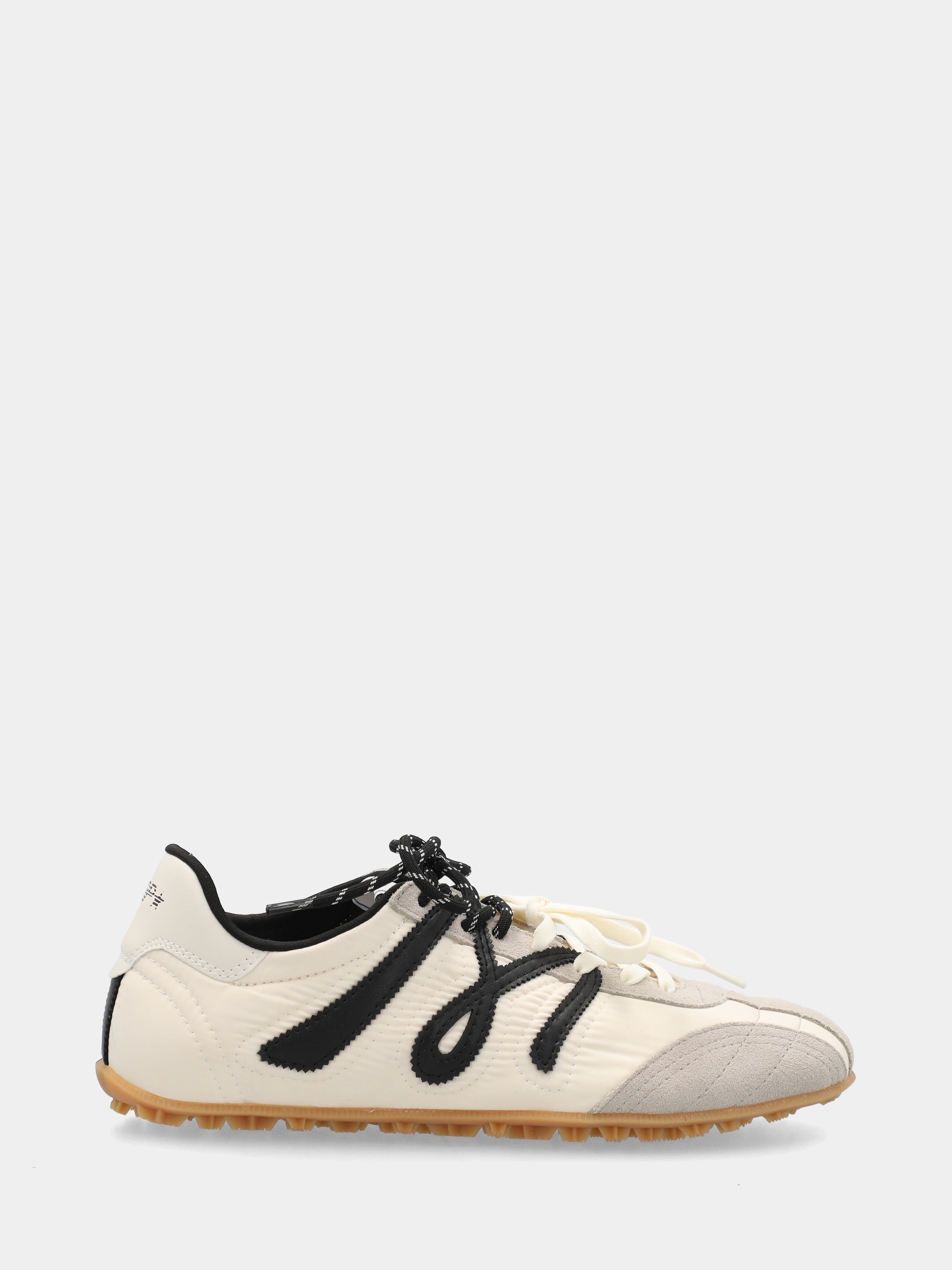 White nylon flat sneakers with wavy trims