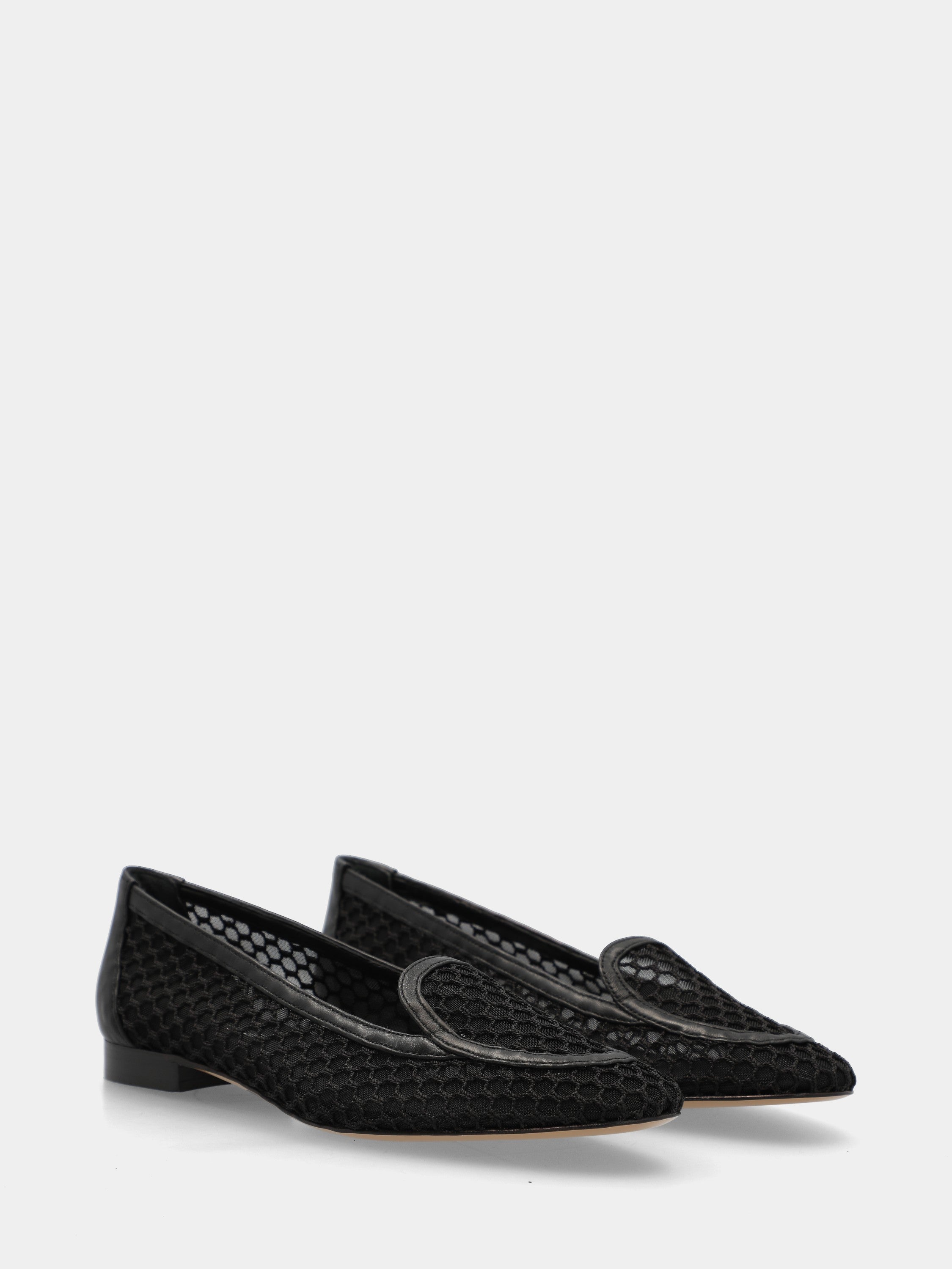 Nappa and black mesh slipper with crochet chain detail