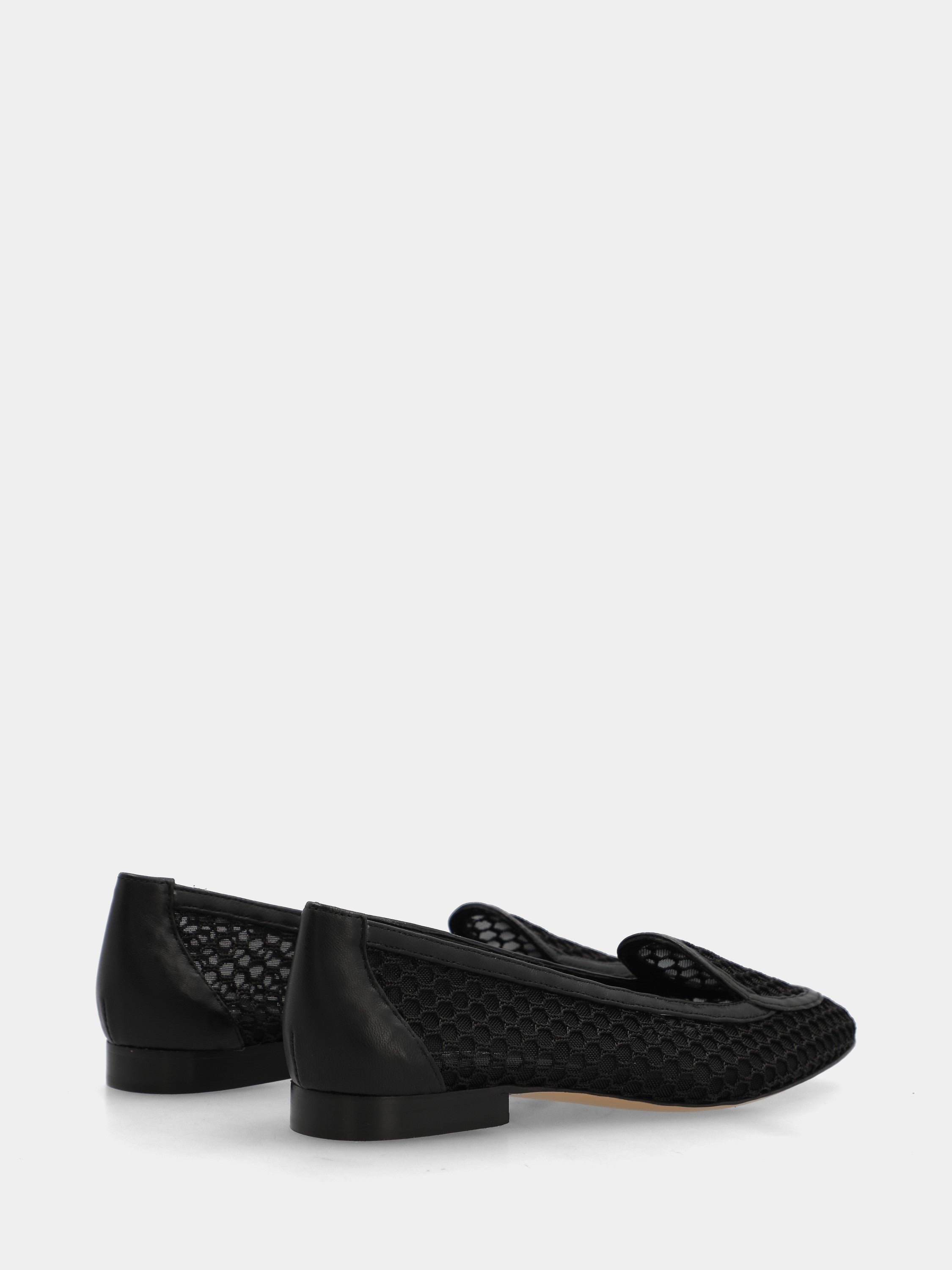 Nappa and black mesh slipper with crochet chain detail