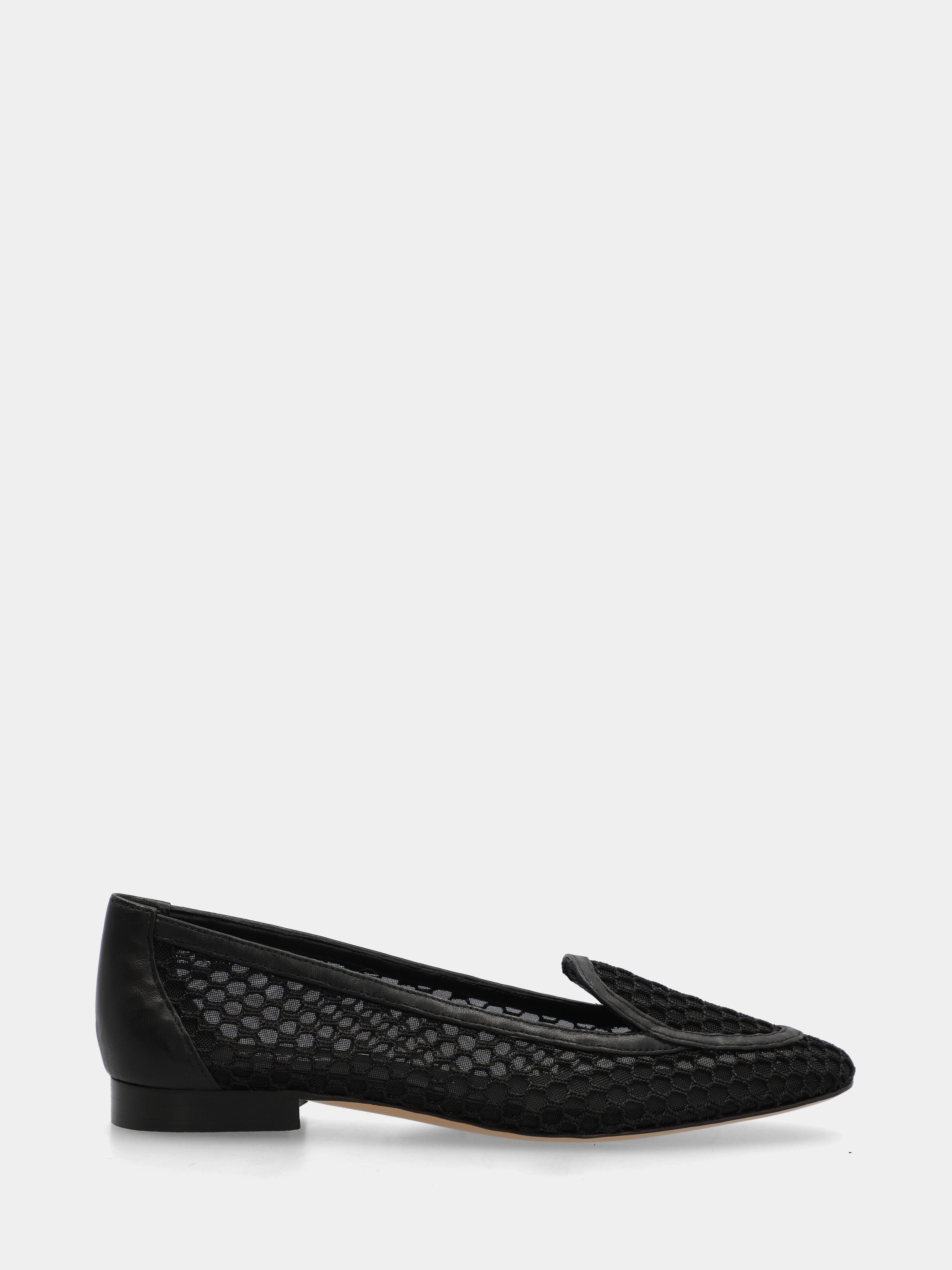 Nappa and black mesh slipper with crochet chain detail