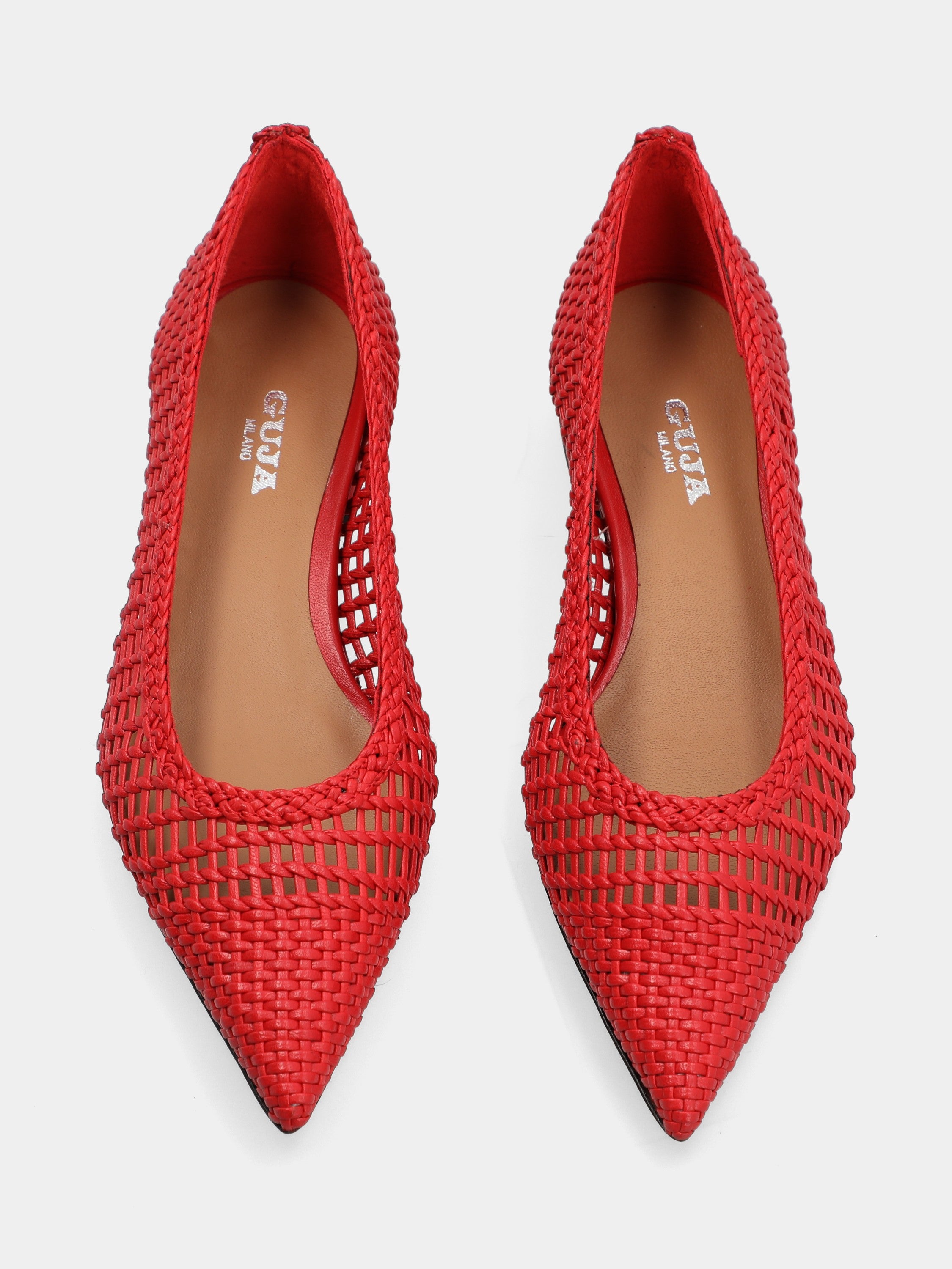 Ballerina in nappa rossa intrecciata e punta sfilata