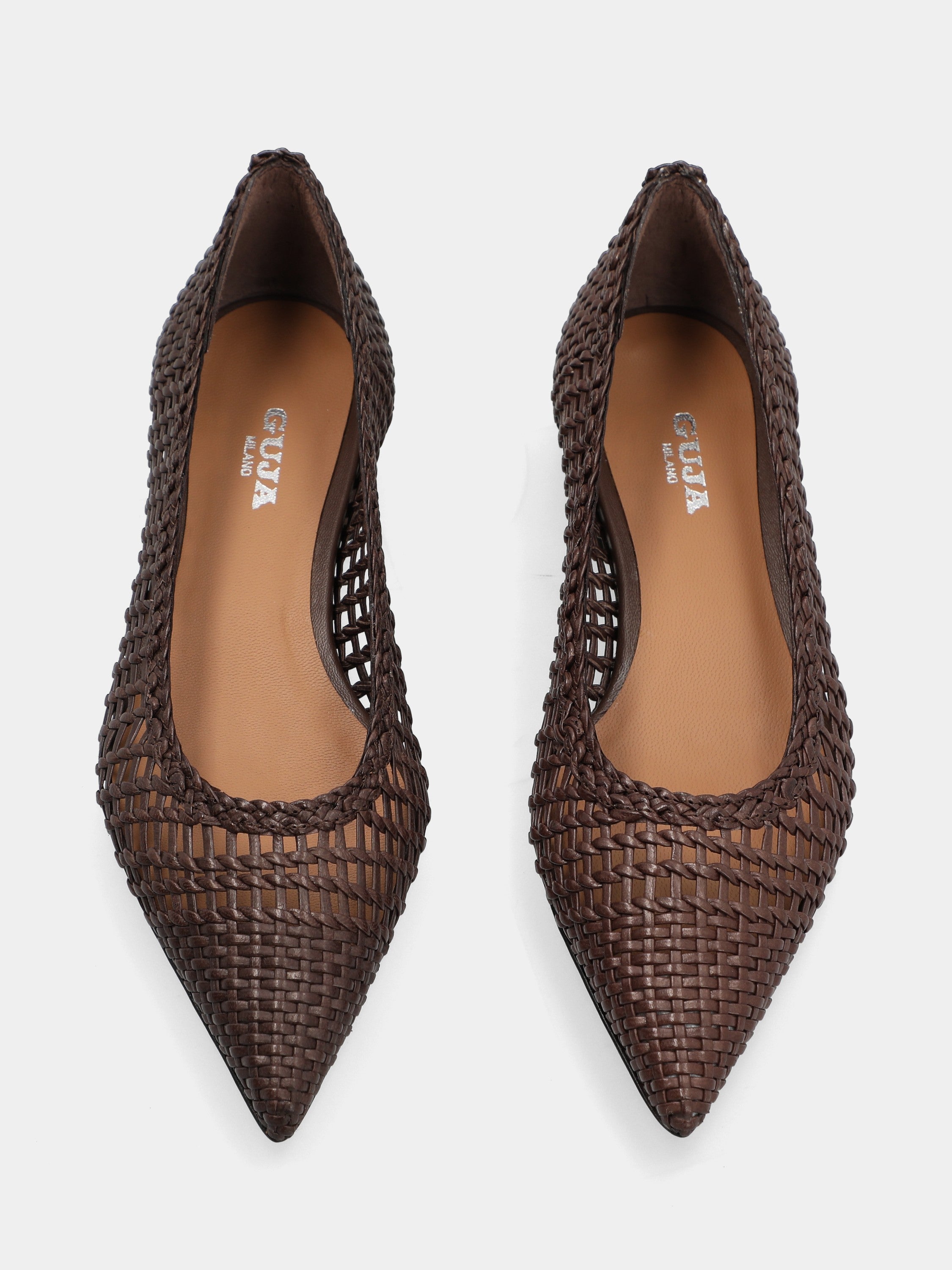 Ballerina in nappa testa di moro intrecciata e punta sfilata