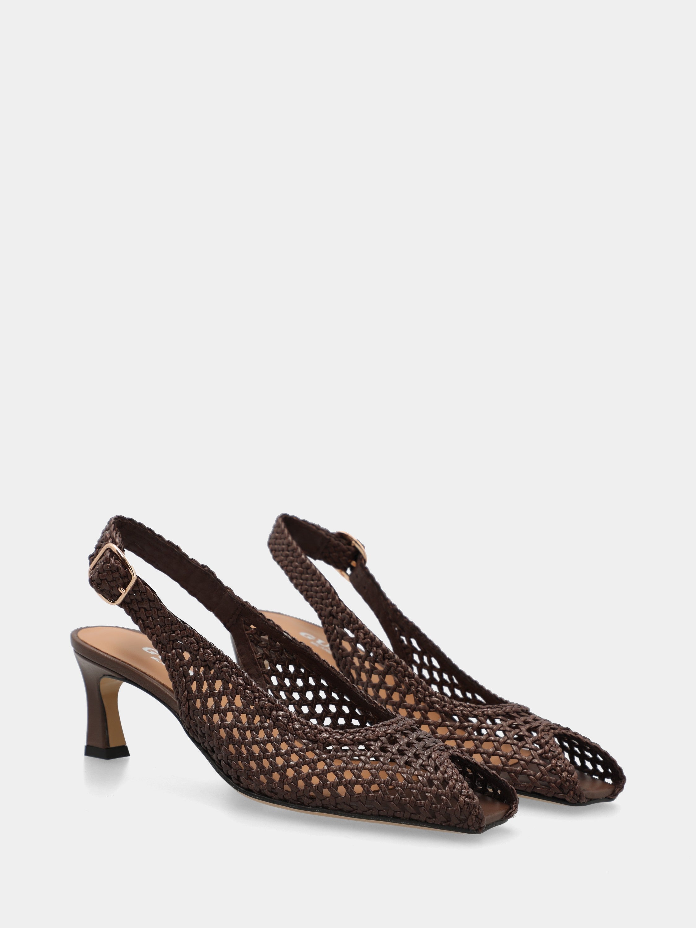 Slingback-Sandale aus Nappaleder in Dunkelbraun mit Rautengeflecht