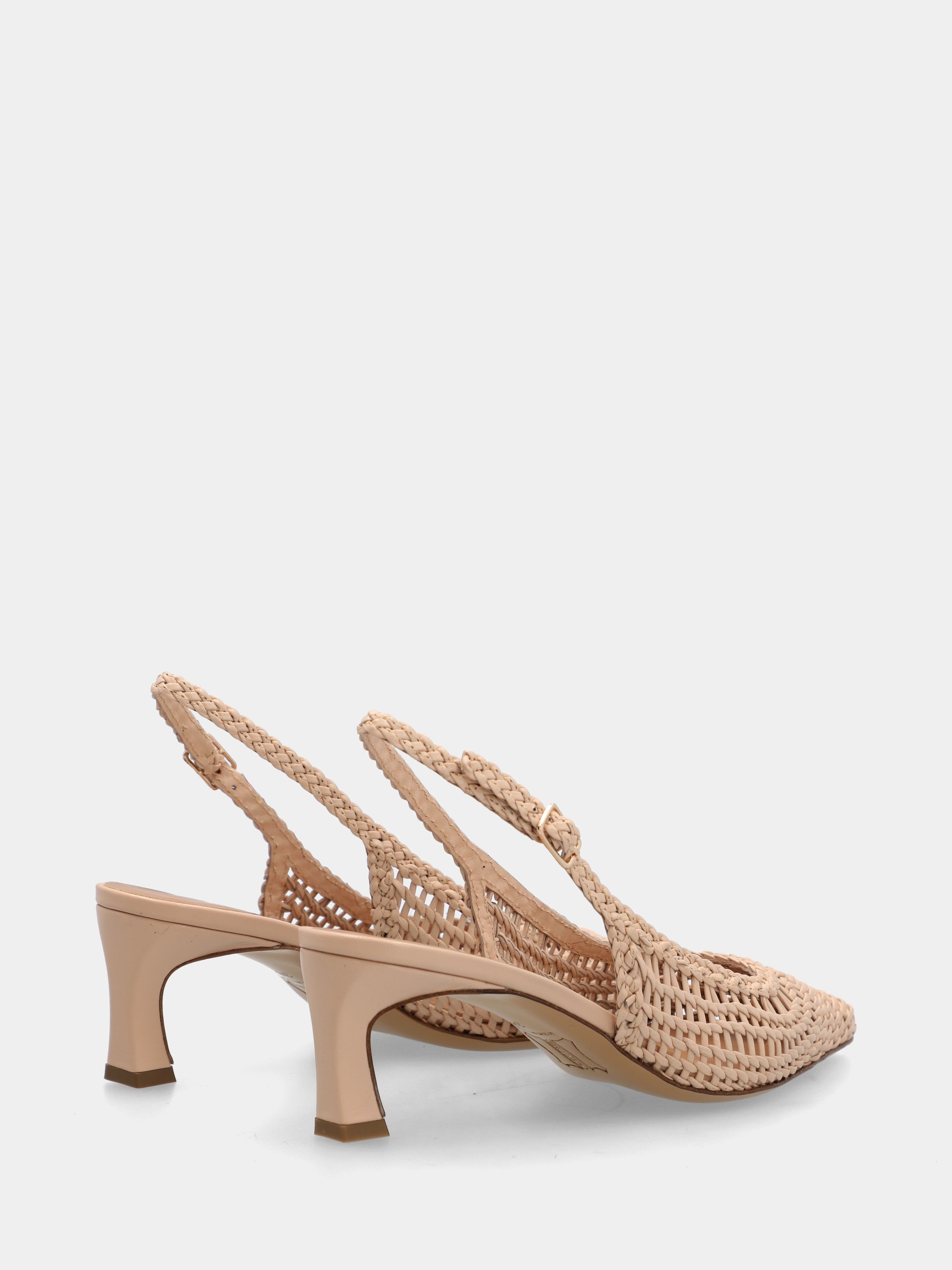 Beiger Nappaleder-Slingback mit Flechtmuster und spitzer Spitze