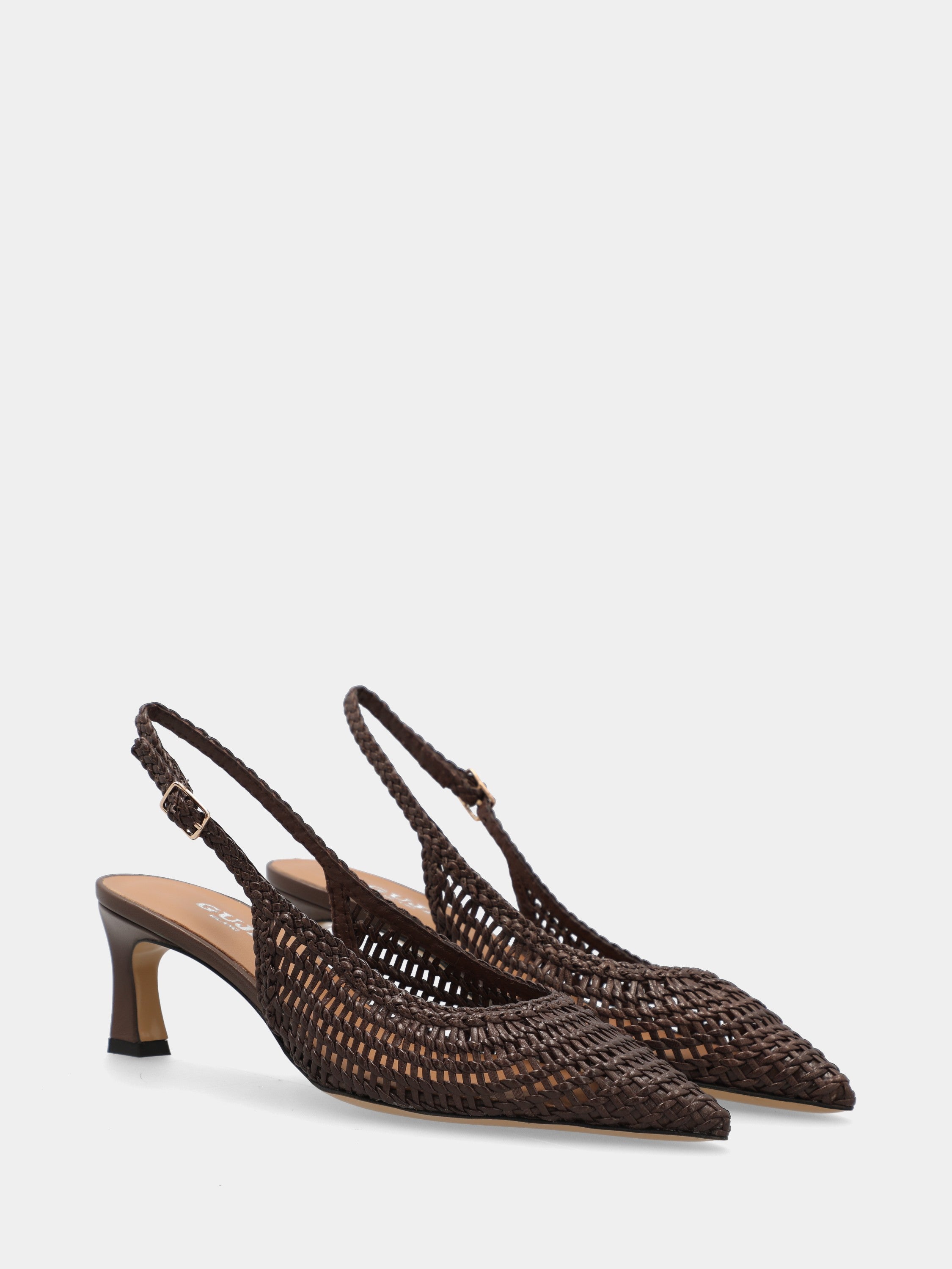 Slingback in nappa testa di moro con intreccio e punta sfilata