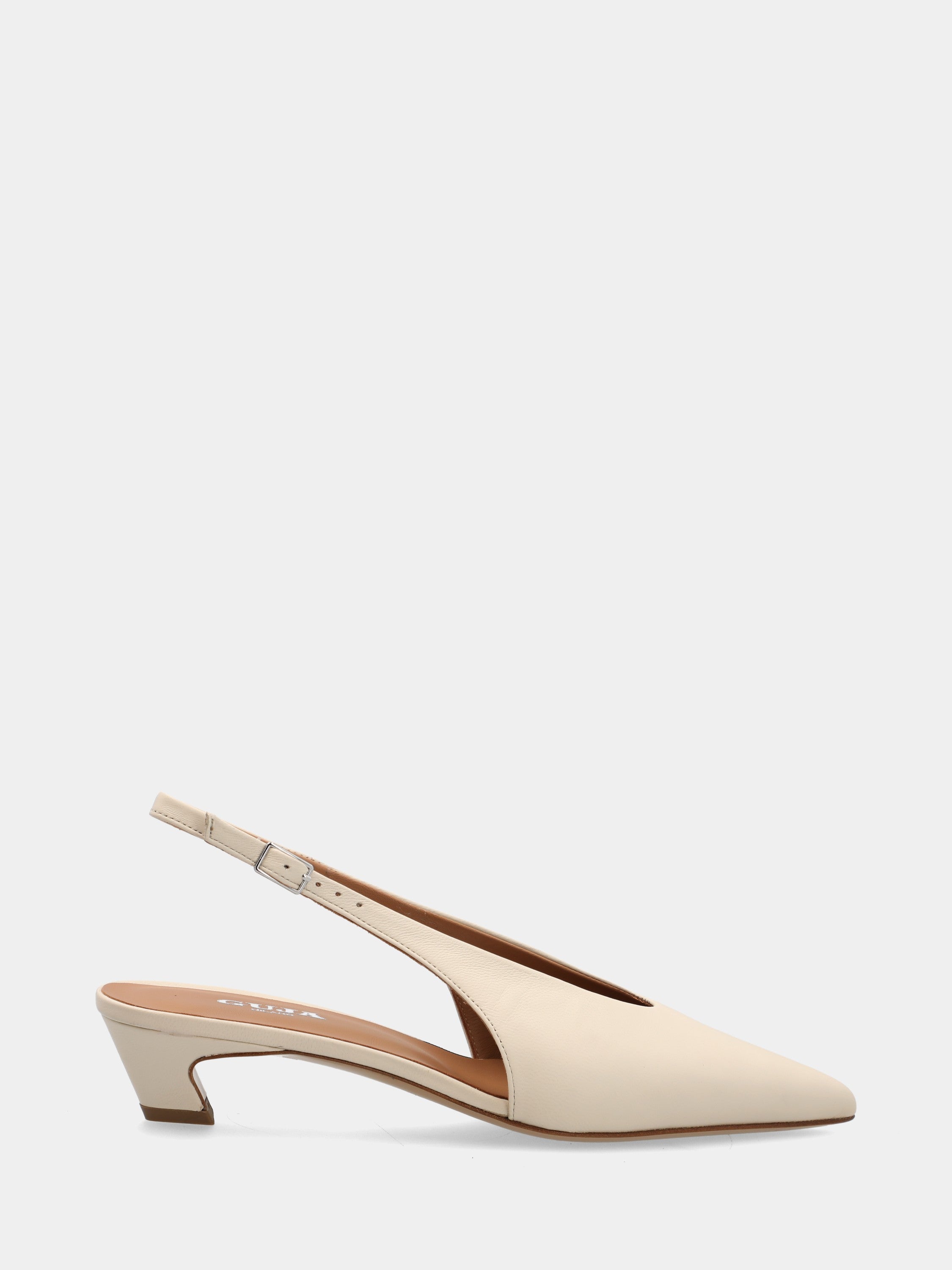Slingback in nappa bianco latte con tacco a coda