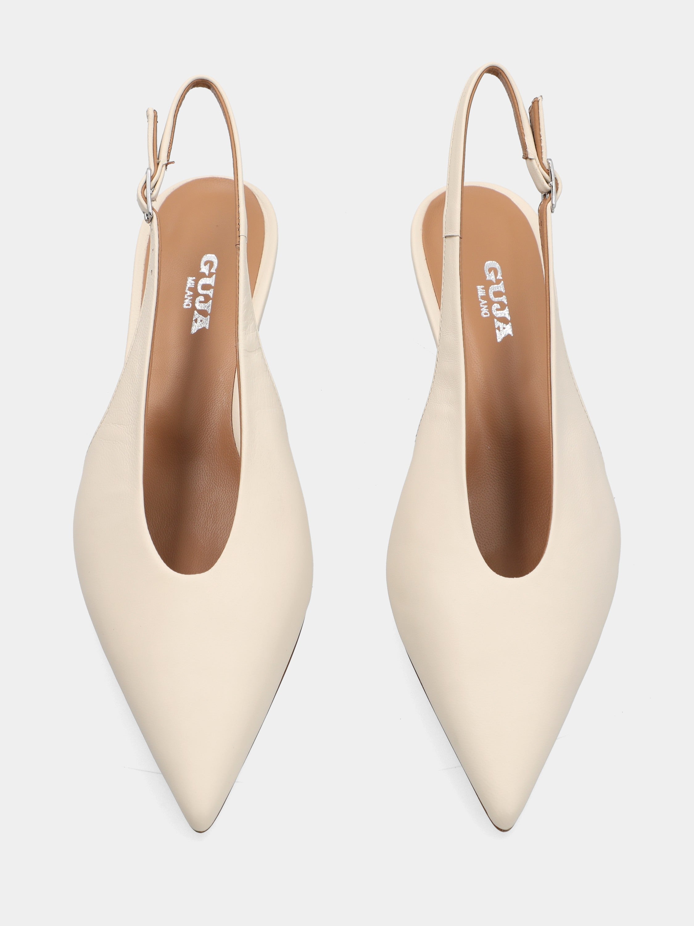 Slingback in nappa bianco latte con tacco a coda