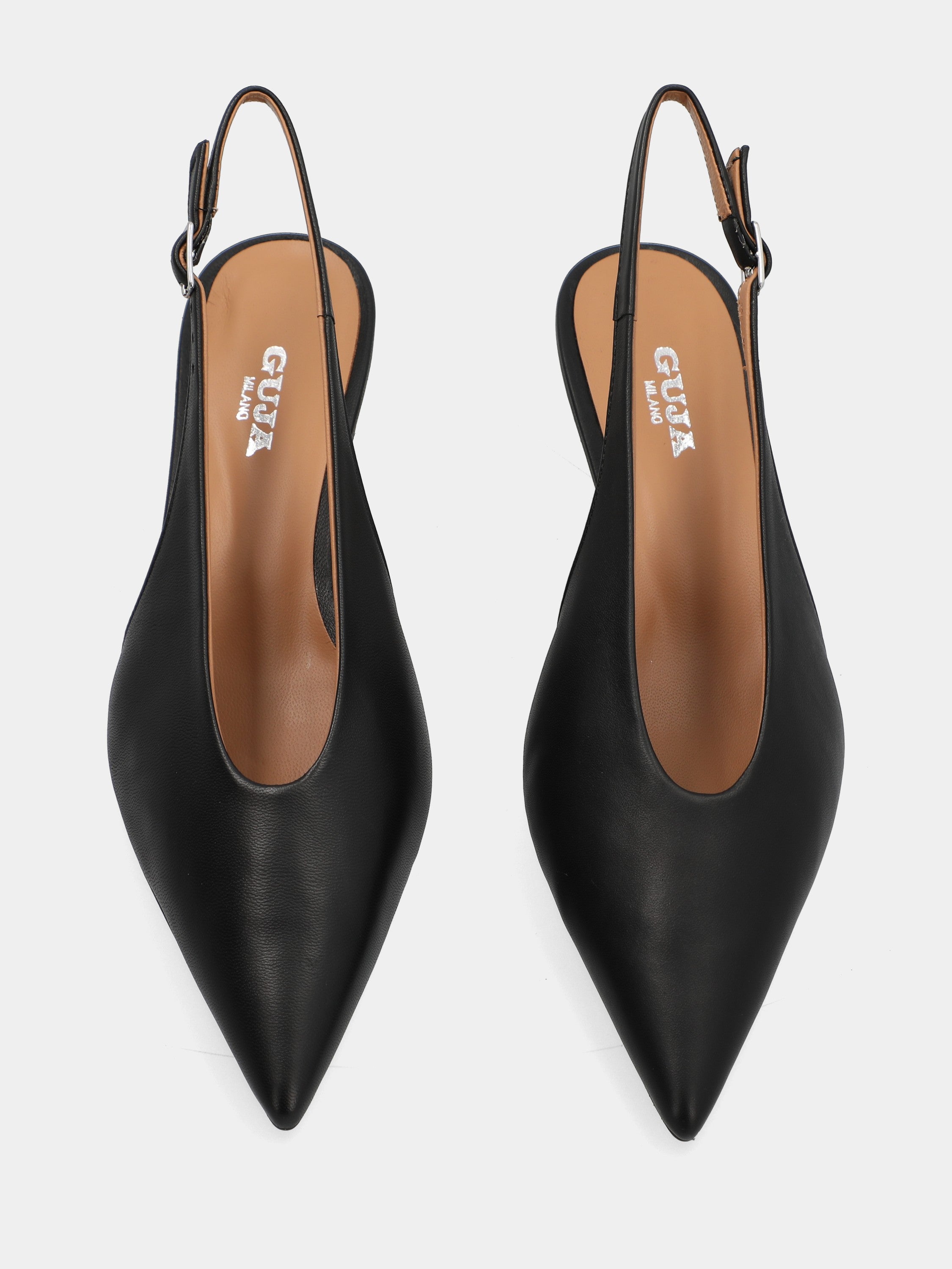 Slingback in nappa nera con tacco a coda