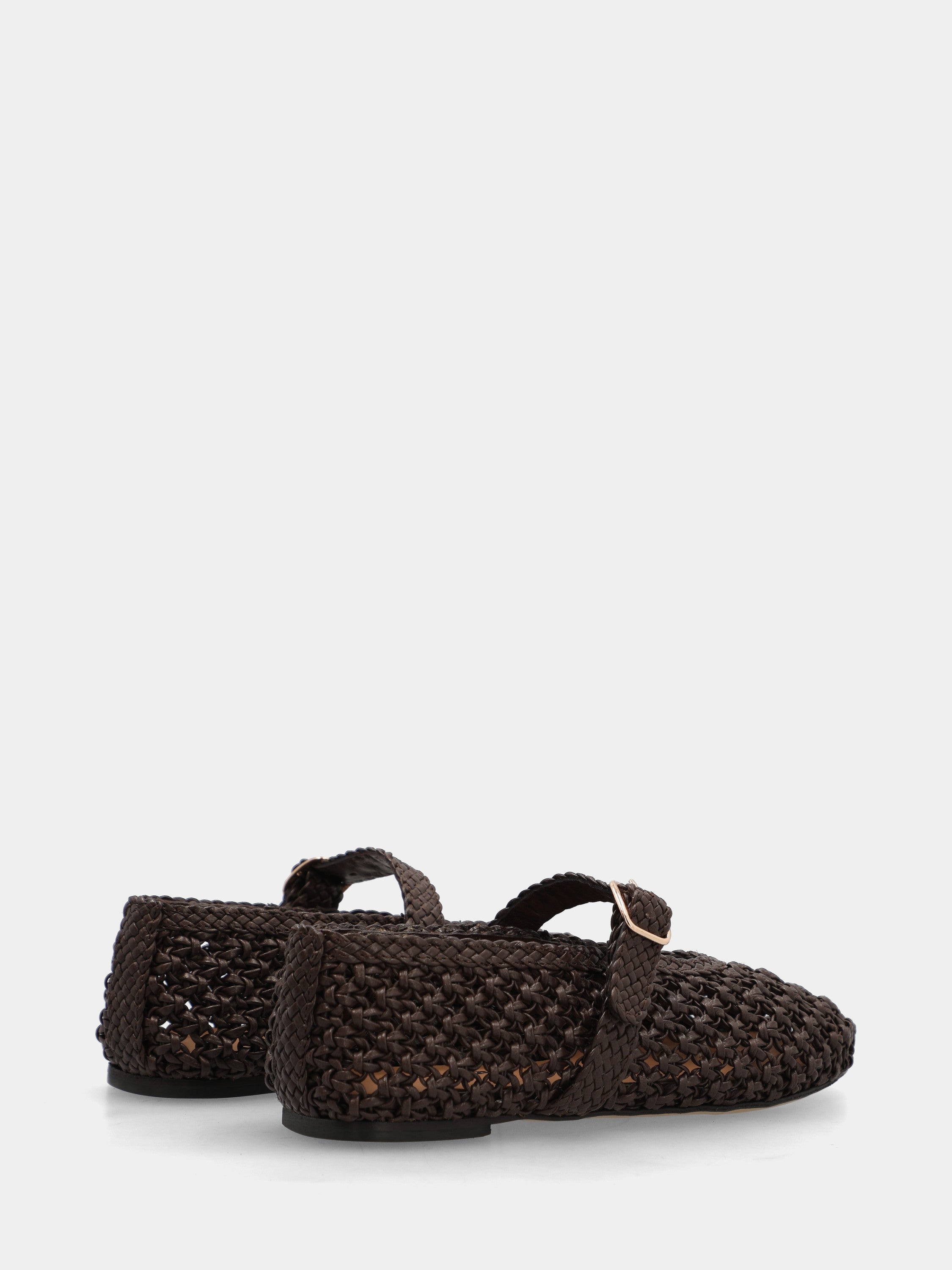 Ballet flat in woven dark brown nappa with perforations