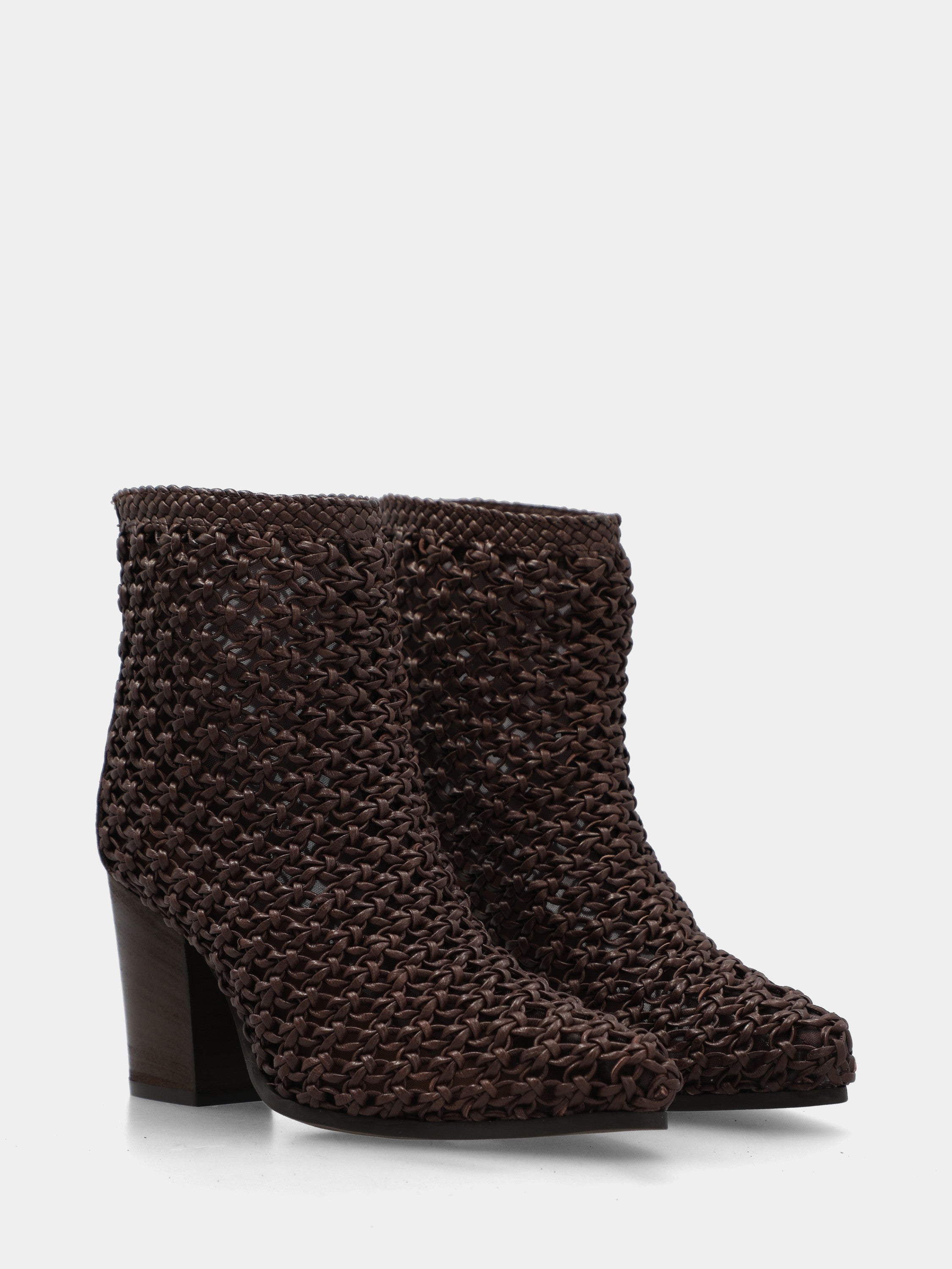 Cowboystiefel Stiefelette aus dunkelbraunem Nappaleder mit Flechtmuster und Blockabsatz
