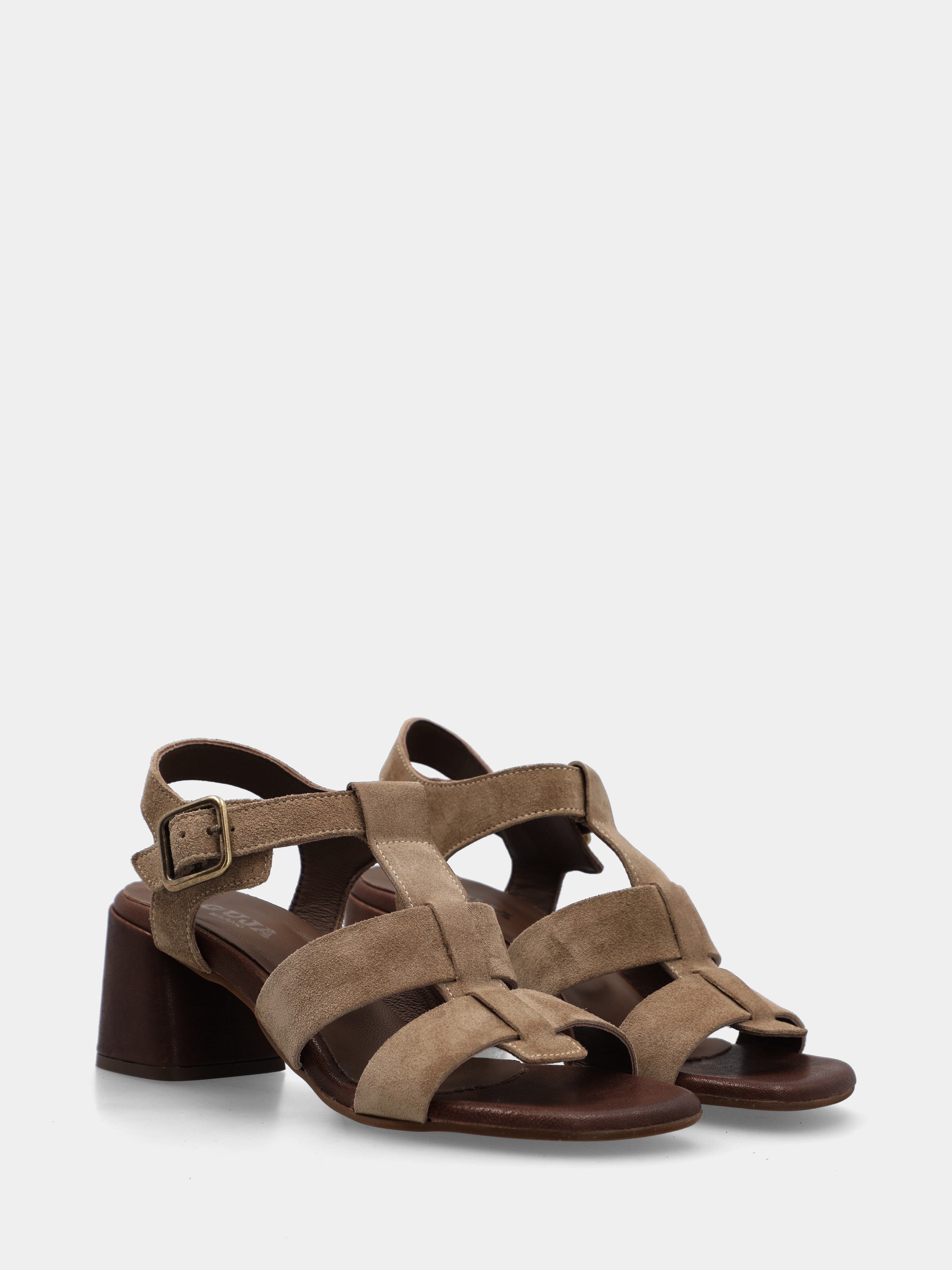 Beiger Wildleder-Sandalette mit schmalen Riemchen und rohen Kanten