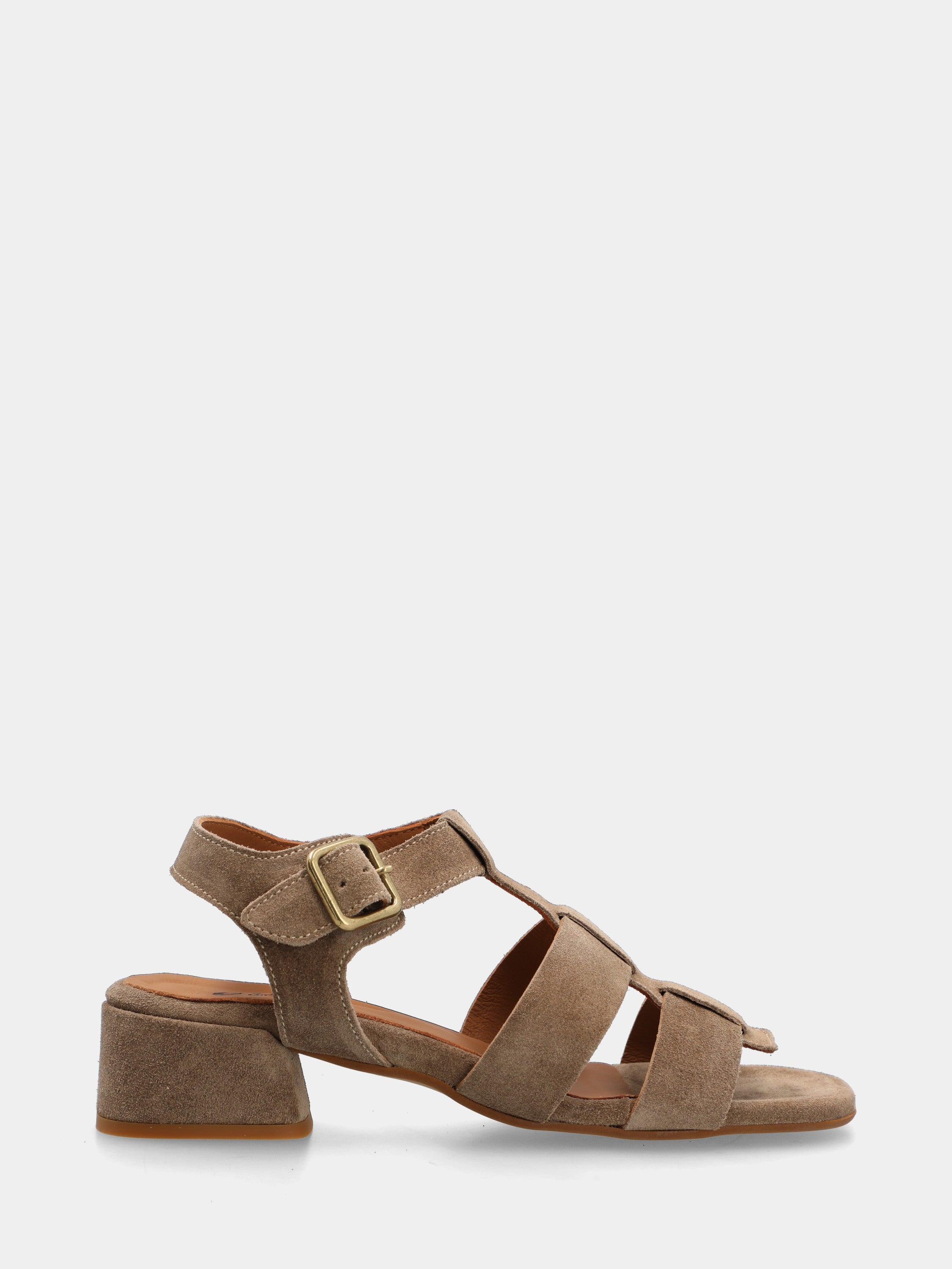 Beiger Wildleder-Sandalette mit schmalen Riemchen und rohen Kanten