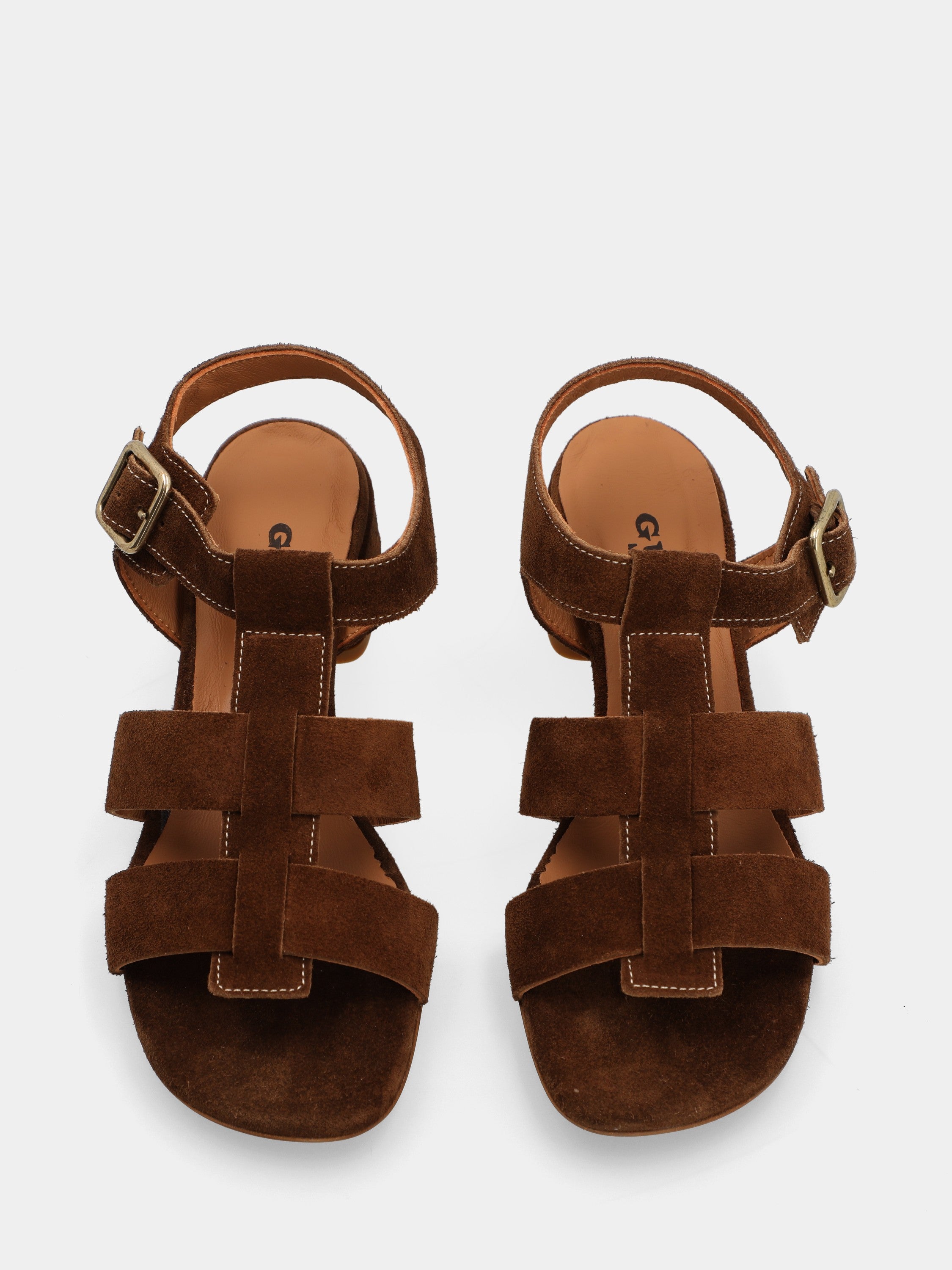 Dark brown suede sandal with raw-edge straps