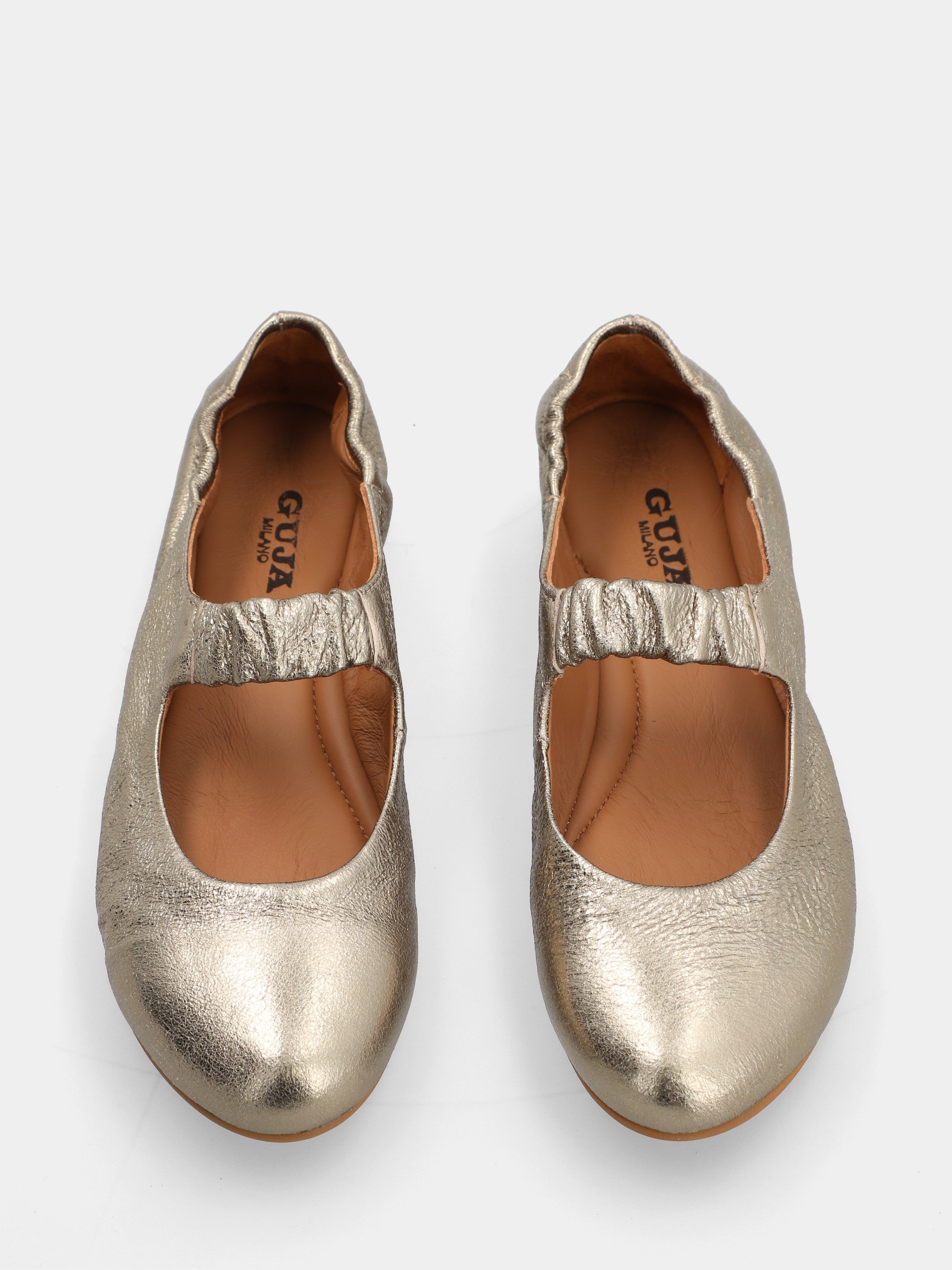 Ballerina a sacchetto in vitello argento con cinturino elastico