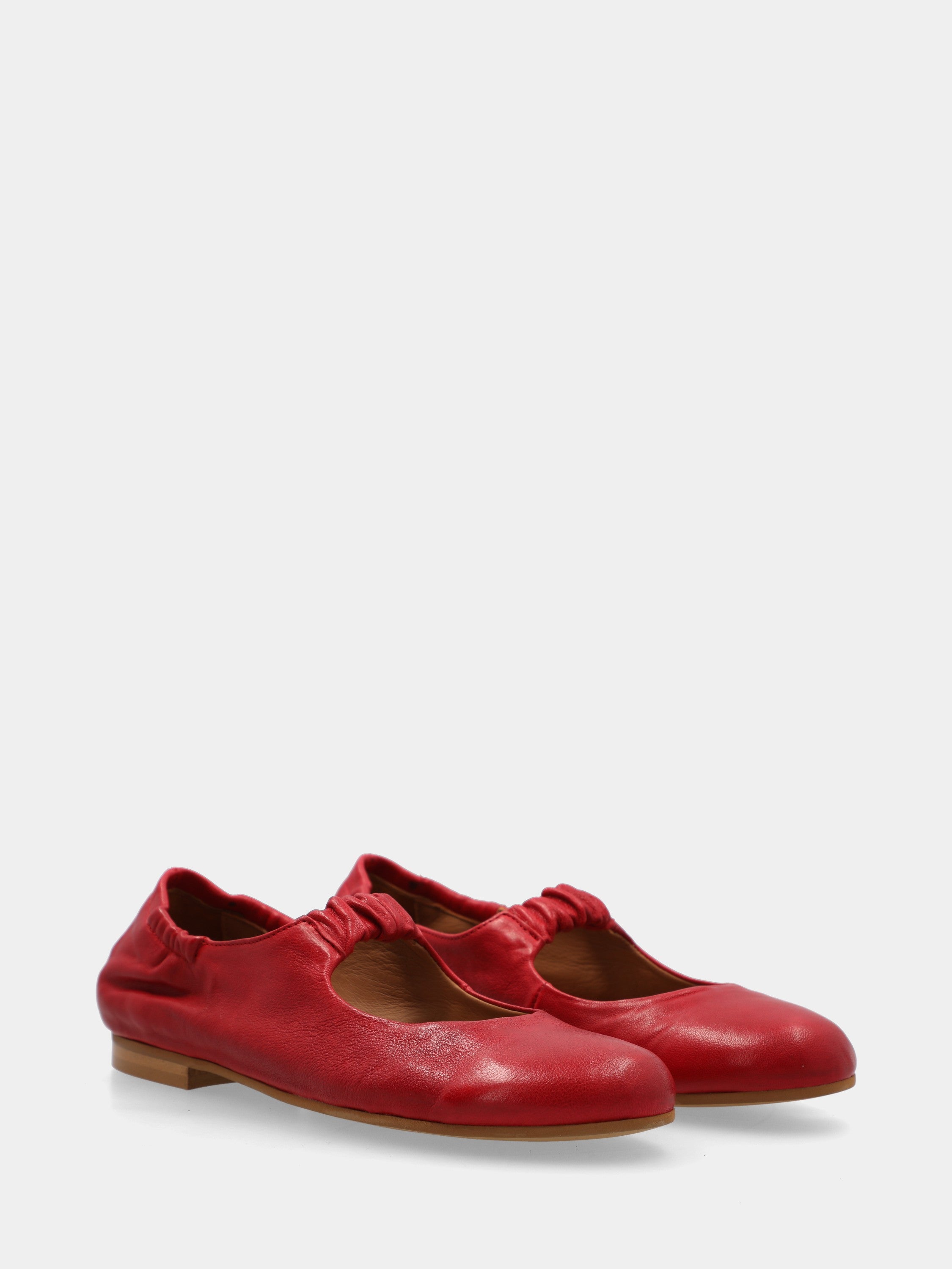 Sacchetto-constructed red calfskin ballet flat with elastic strap