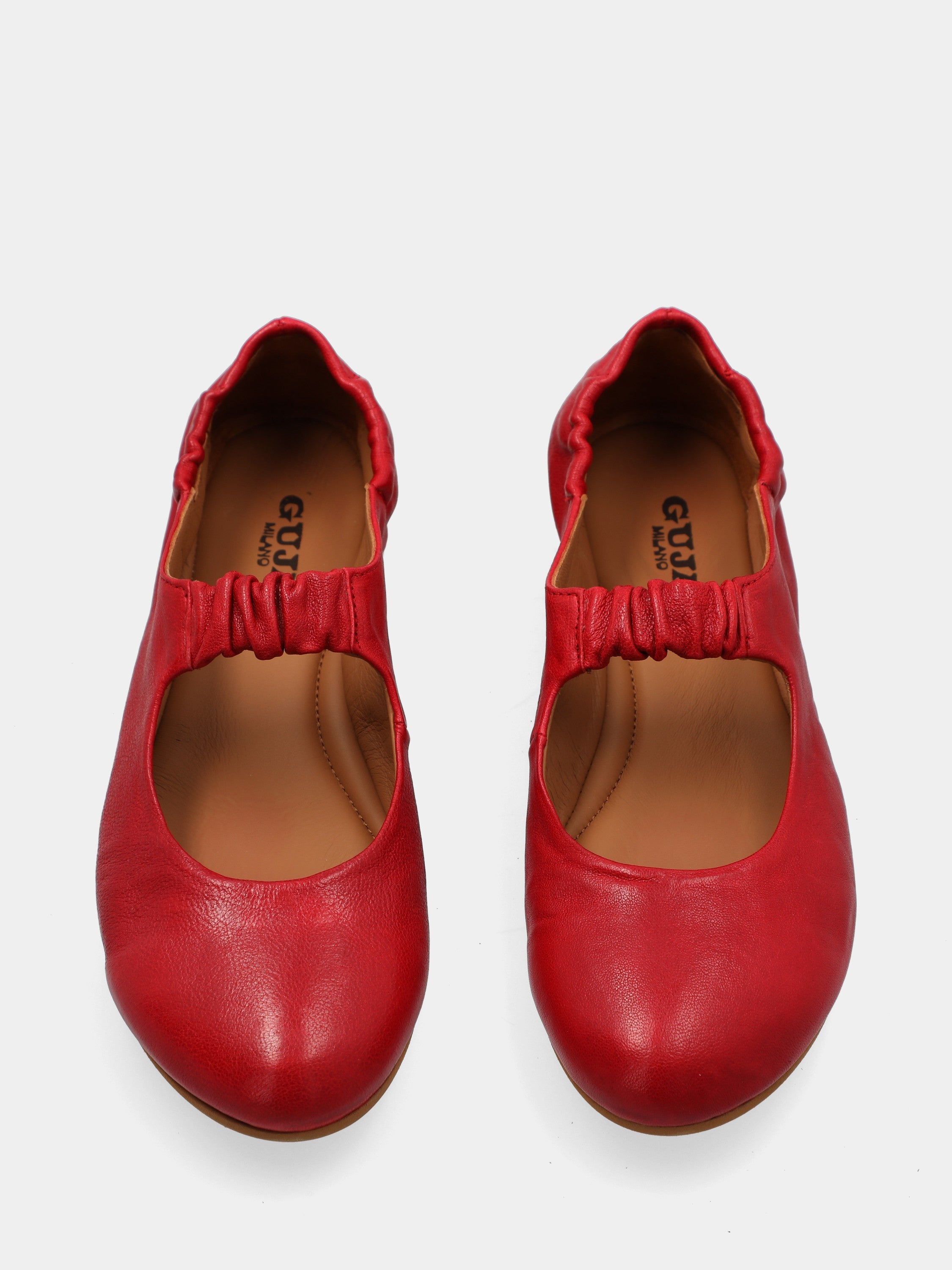 Ballerina a sacchetto in vitello rosso con cinturino elastico