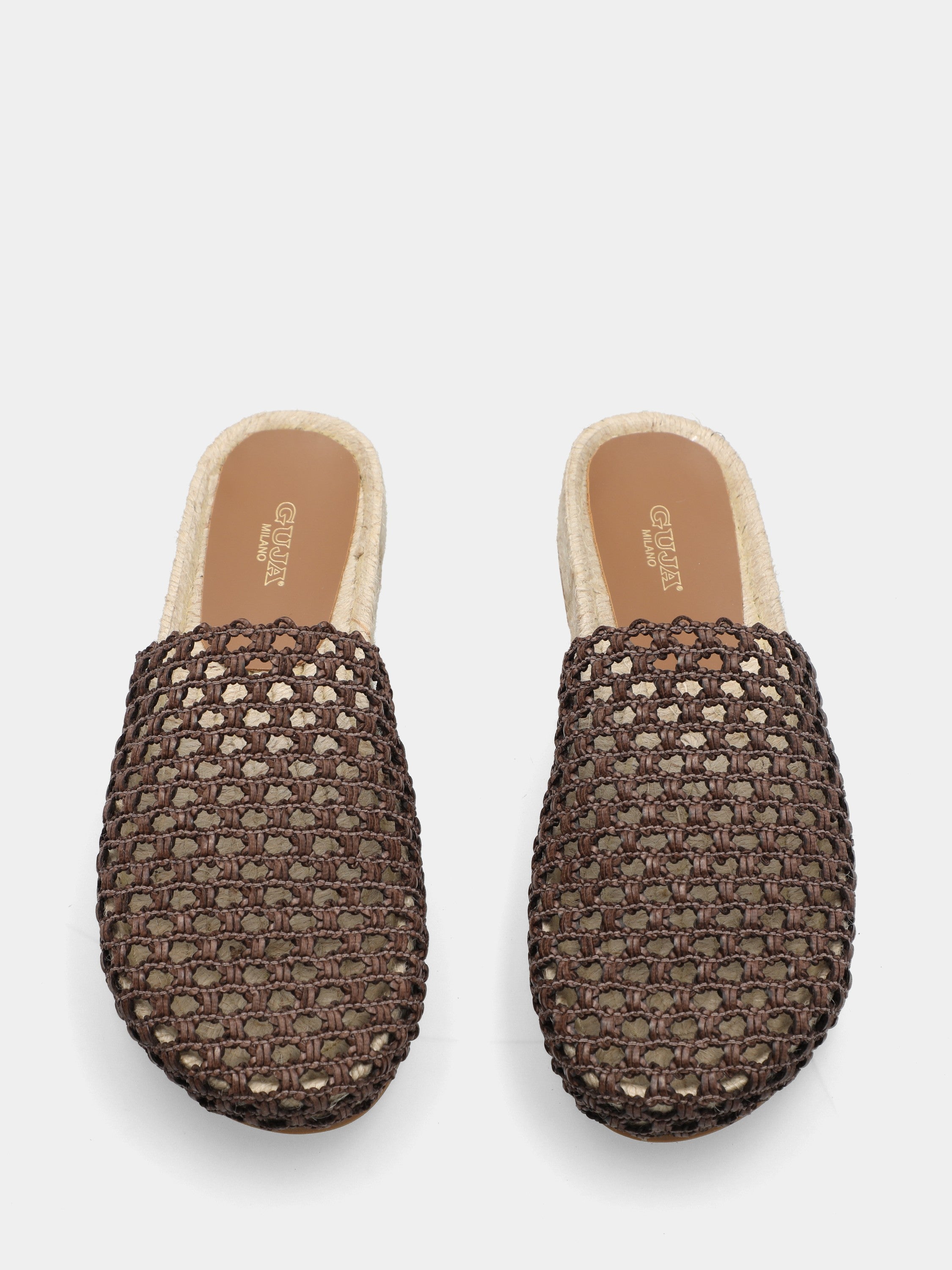 Sabot in yuta marrone con platform in corda
