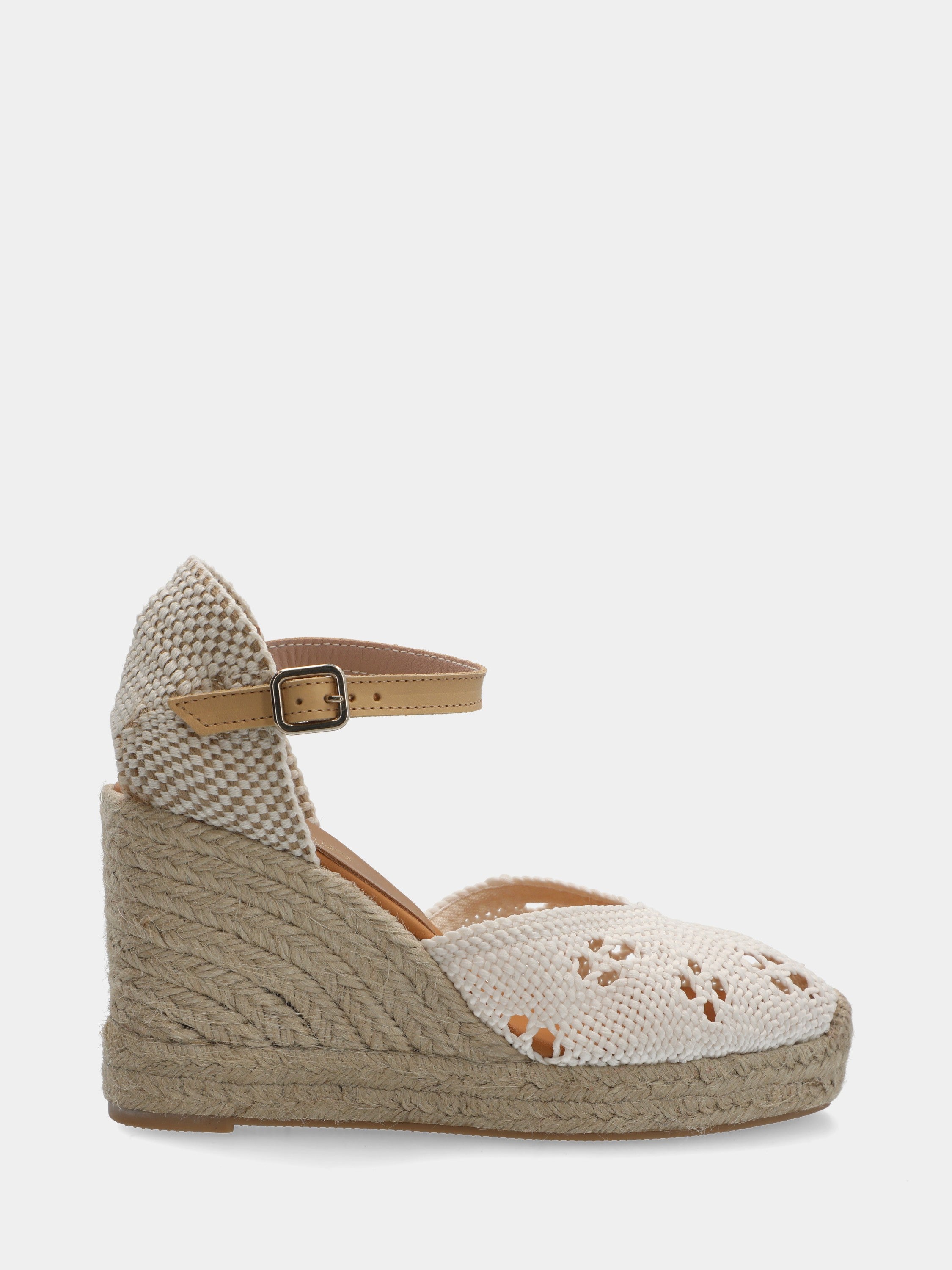 Campesina in cotone bianco con zeppa in corda