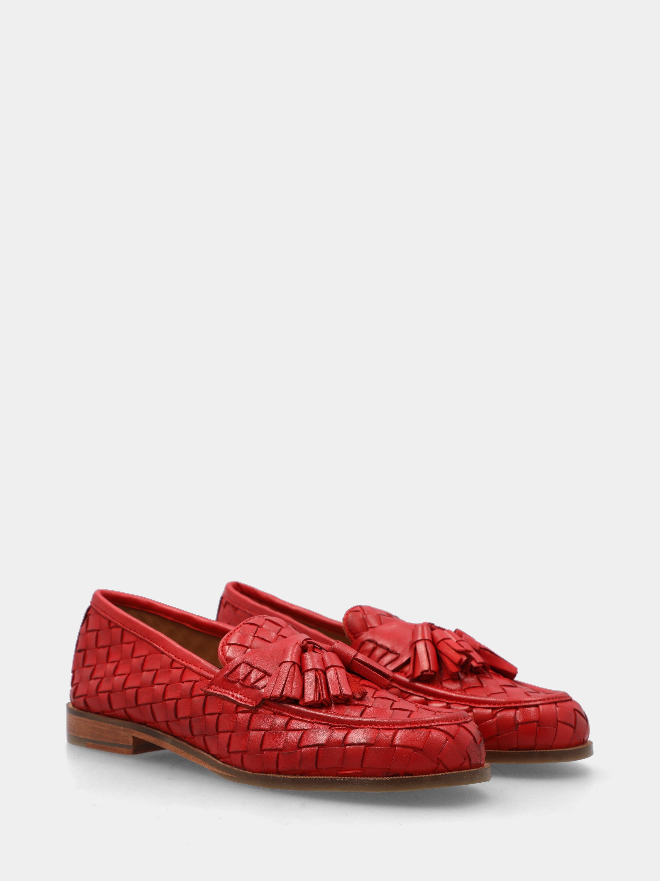 Mocassino in nappa rosso intrecciata