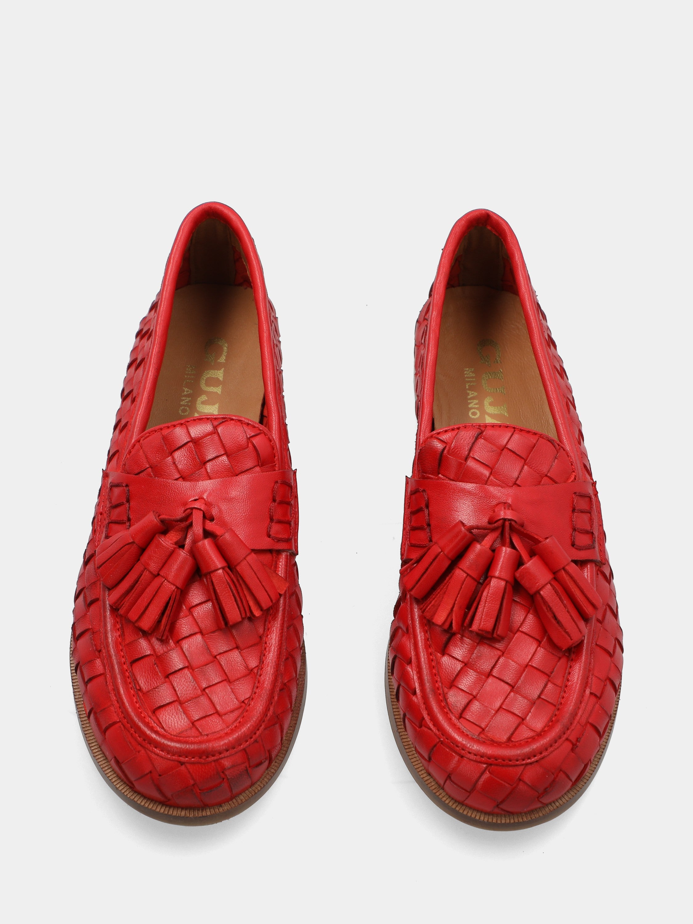 Mocassino in nappa rosso intrecciata