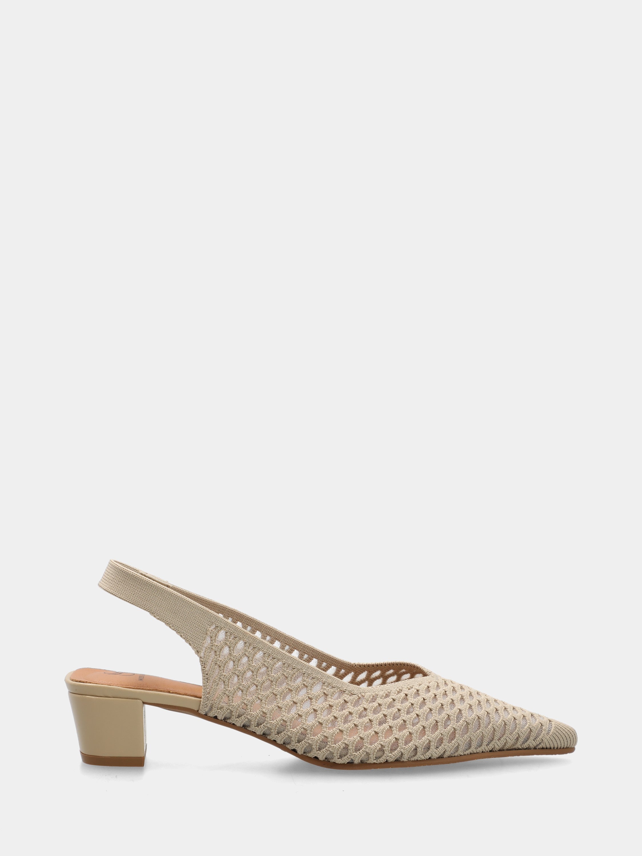 Slingback en tissu élastique beige avec résille ajourée et talon bloc