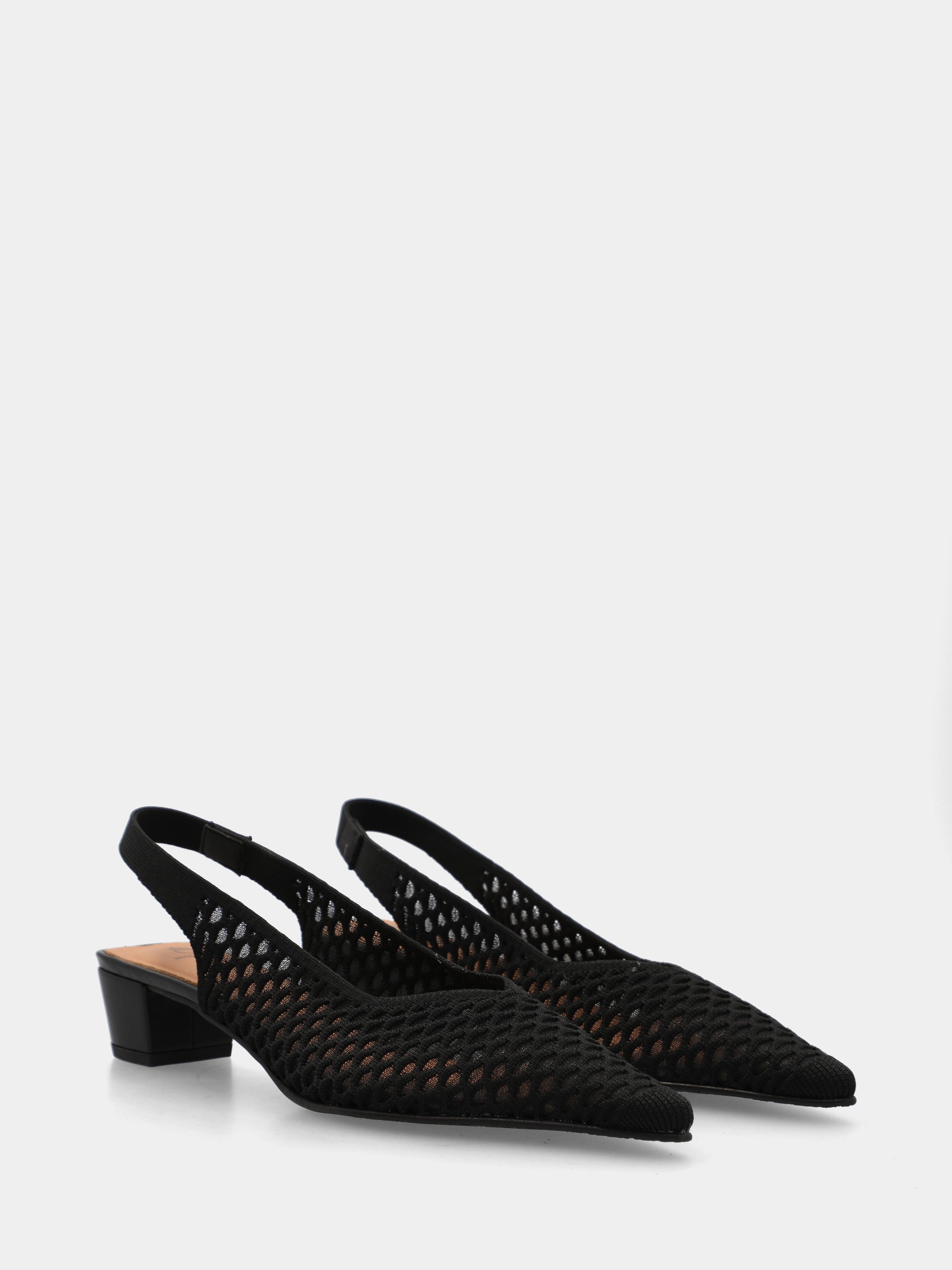 Slingback en tissu élastique noir avec résille ajourée et talon bloc