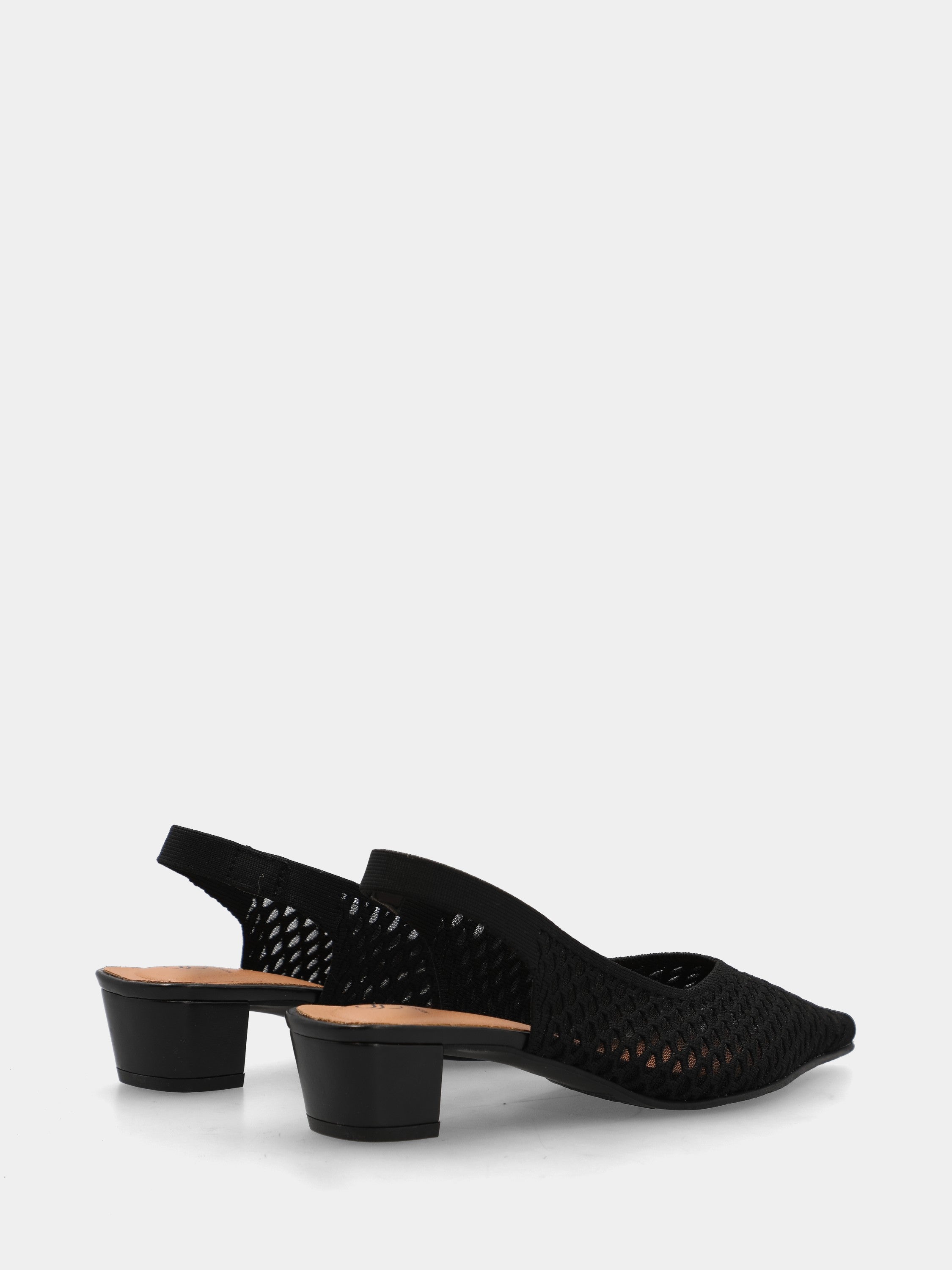 Slingback en tissu élastique noir avec résille ajourée et talon bloc