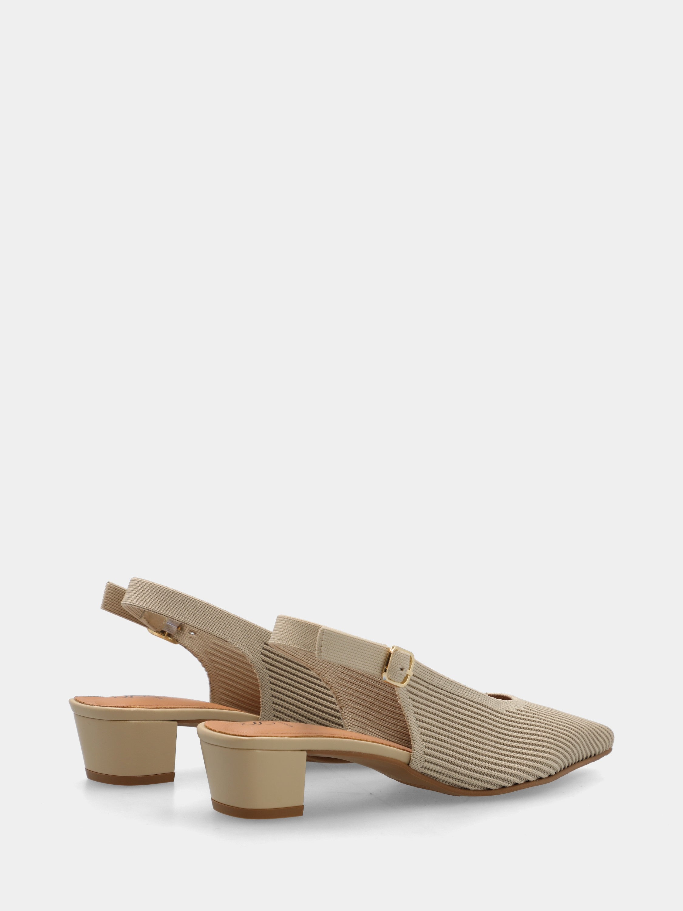 Beiger elastischer Slingback aus Stoff mit Blockabsatz