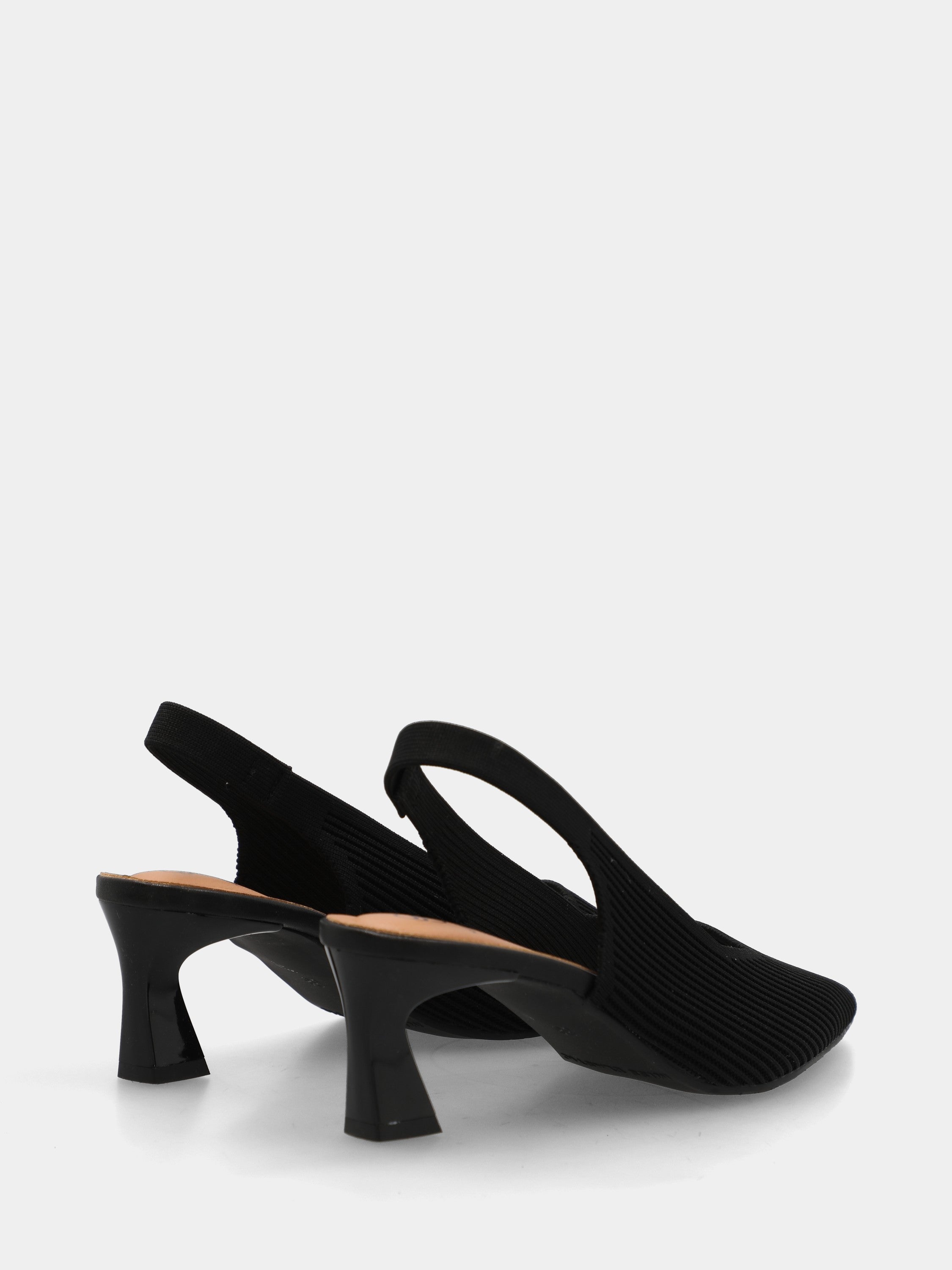 Schwarzer Slingback aus elastischem Stoff mit Netz und Hammerschlag-Absatz