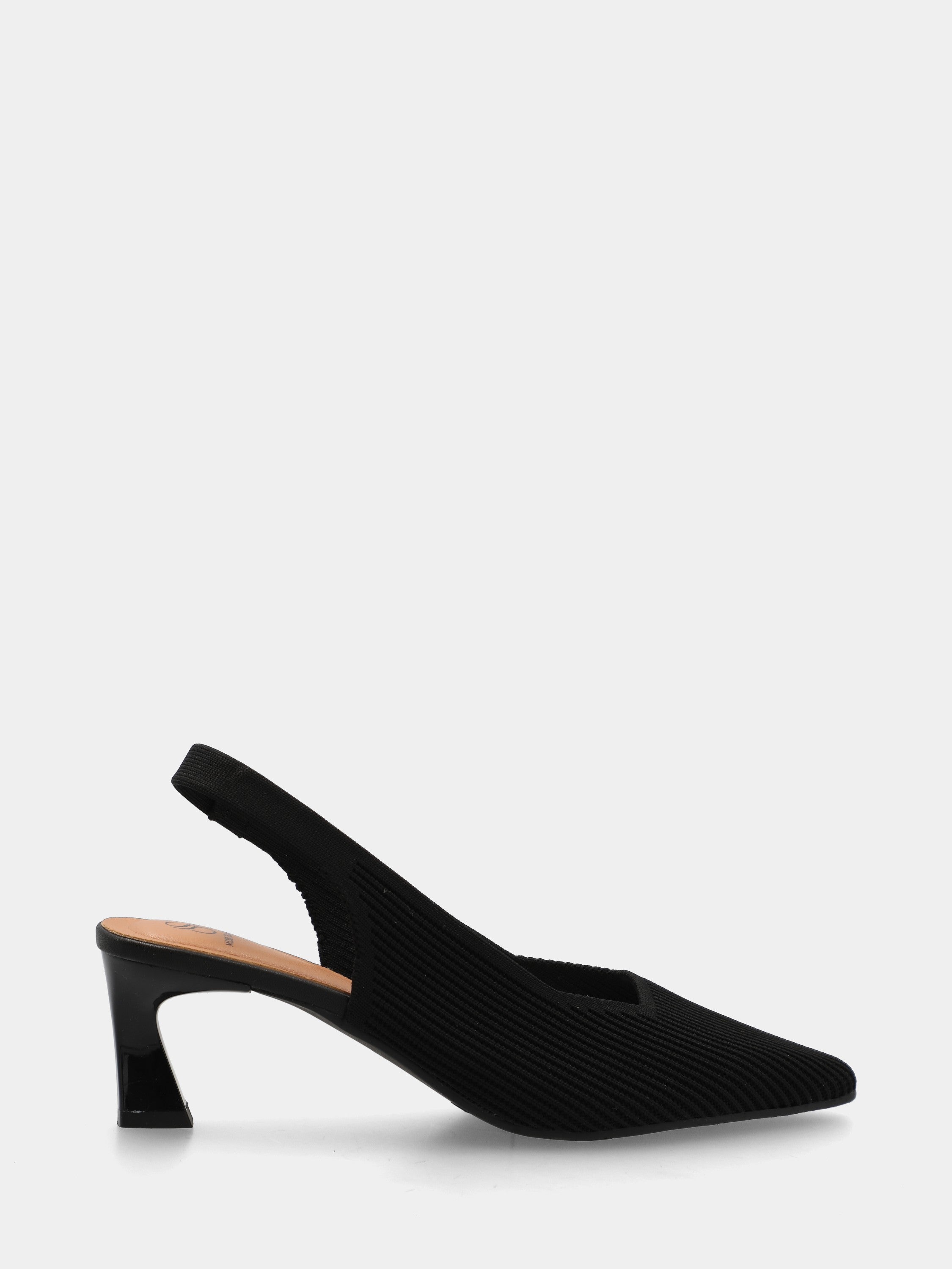Schwarzer Slingback aus elastischem Stoff mit Netz und Hammerschlag-Absatz
