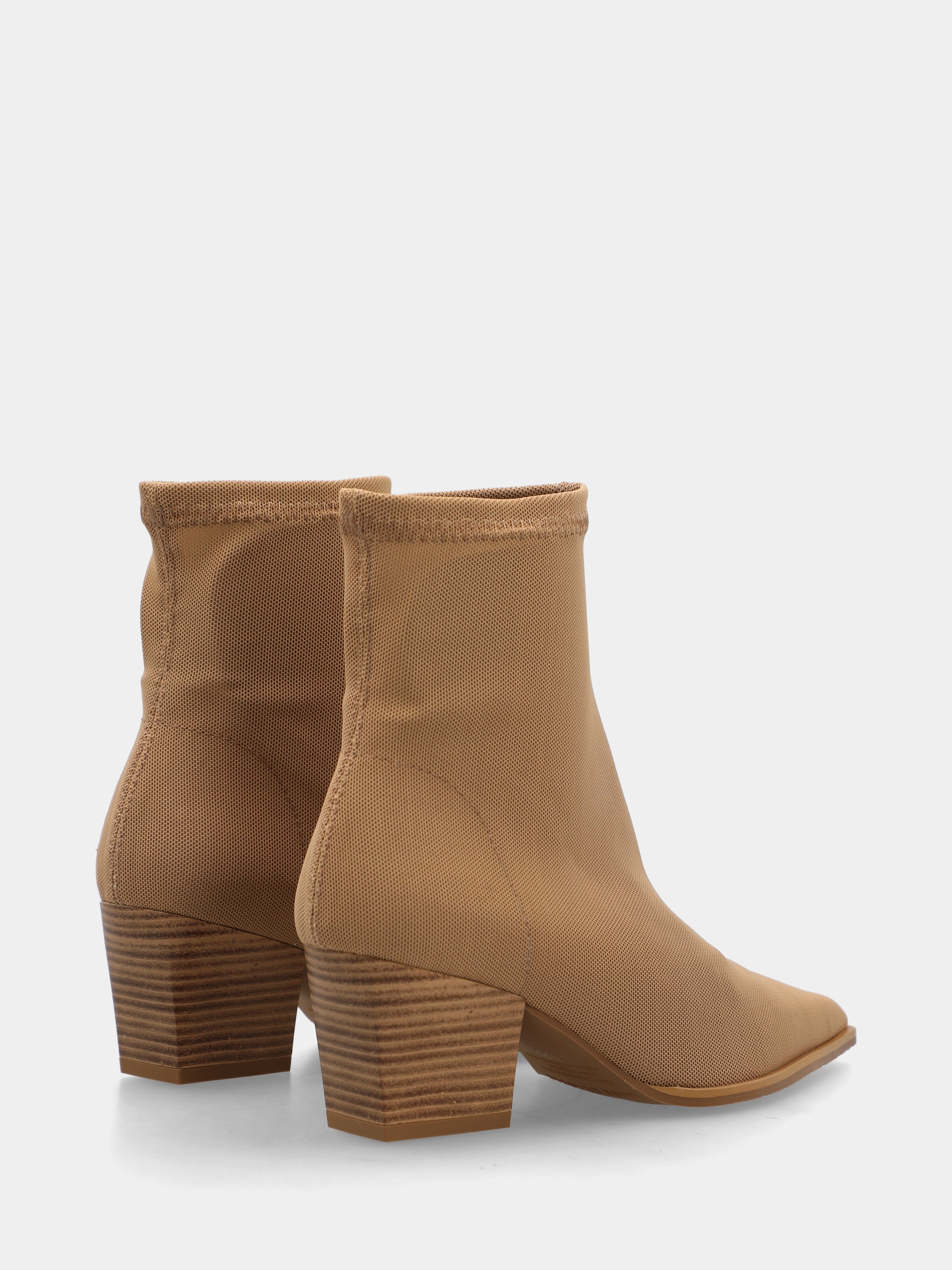 Bottines western en tissu élastique beige avec bout carré