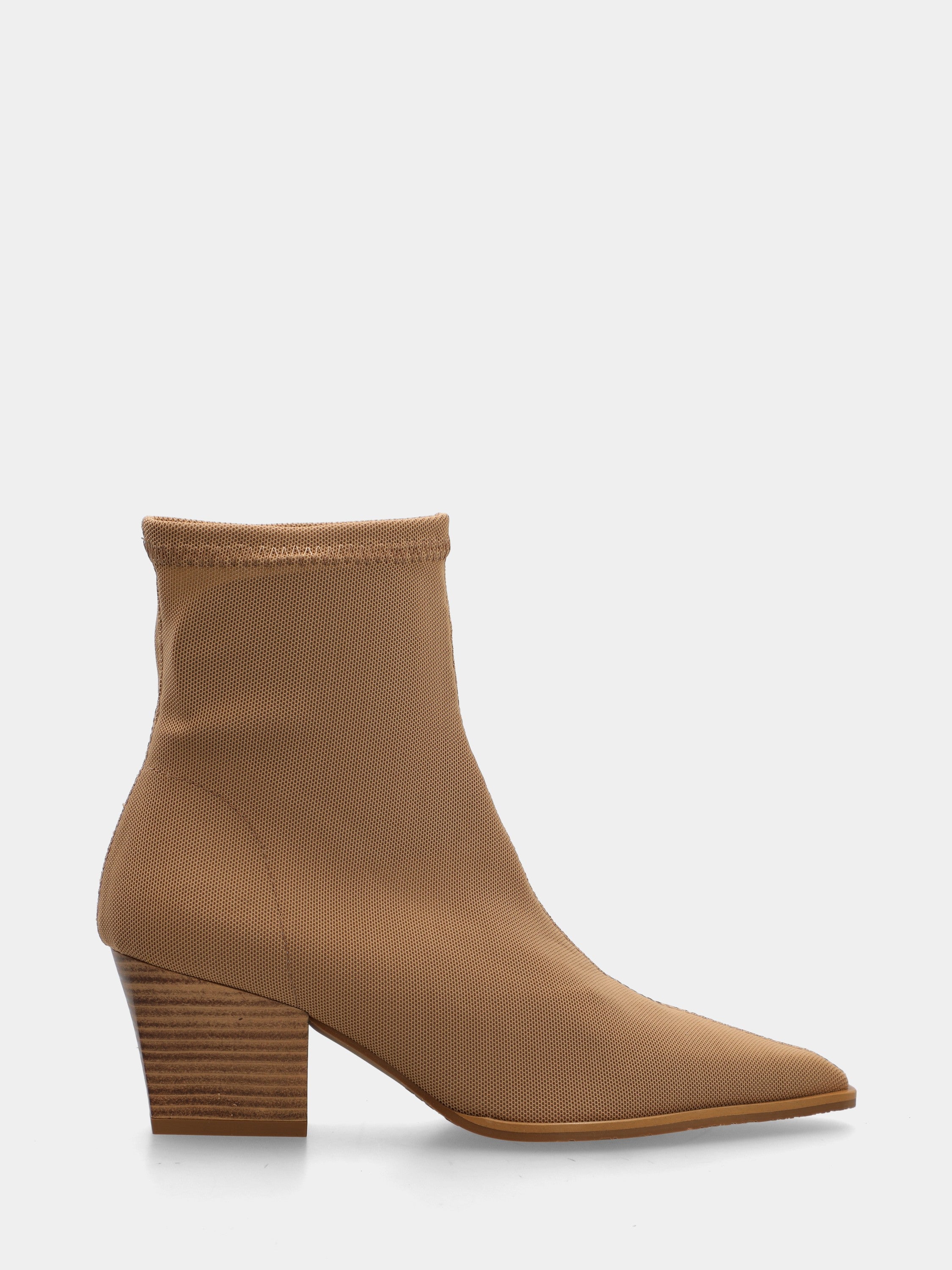 Bottines western en tissu élastique beige avec bout carré