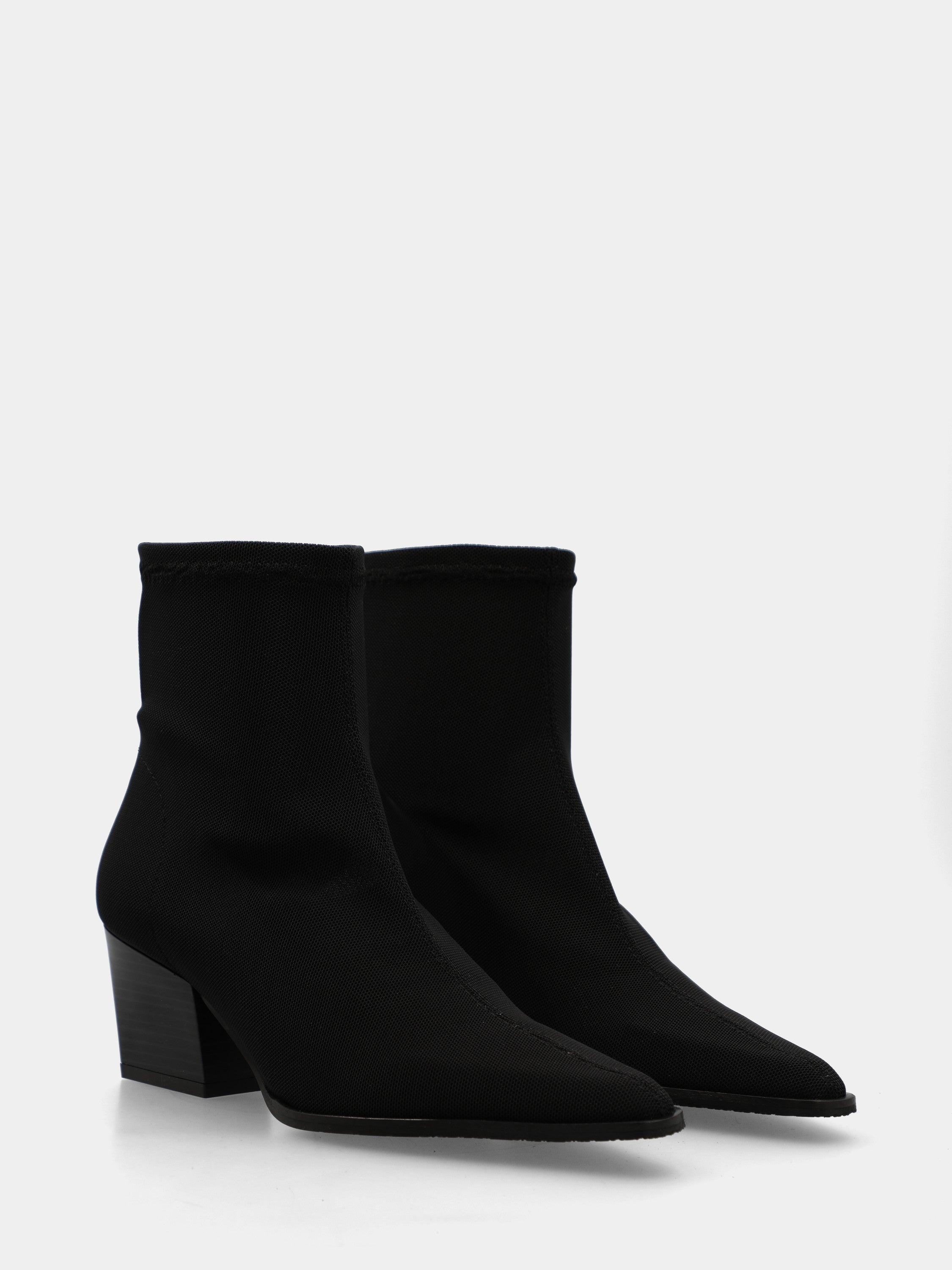 Cowboystiefeletten aus schwarzem elastischem Stoff mit quadratischer Spitze