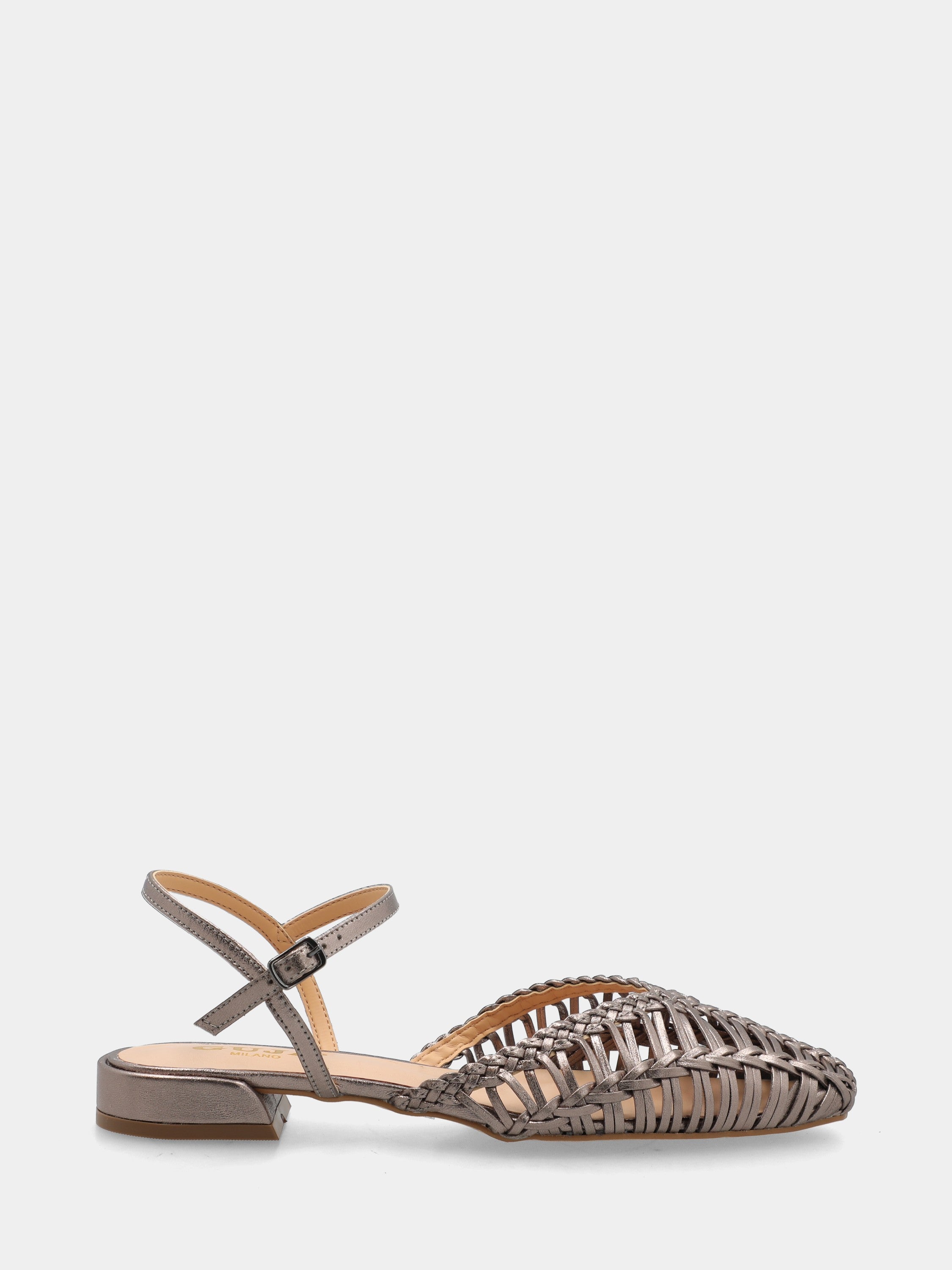 Slingback in laminato acciaio con tomaia intrecciata