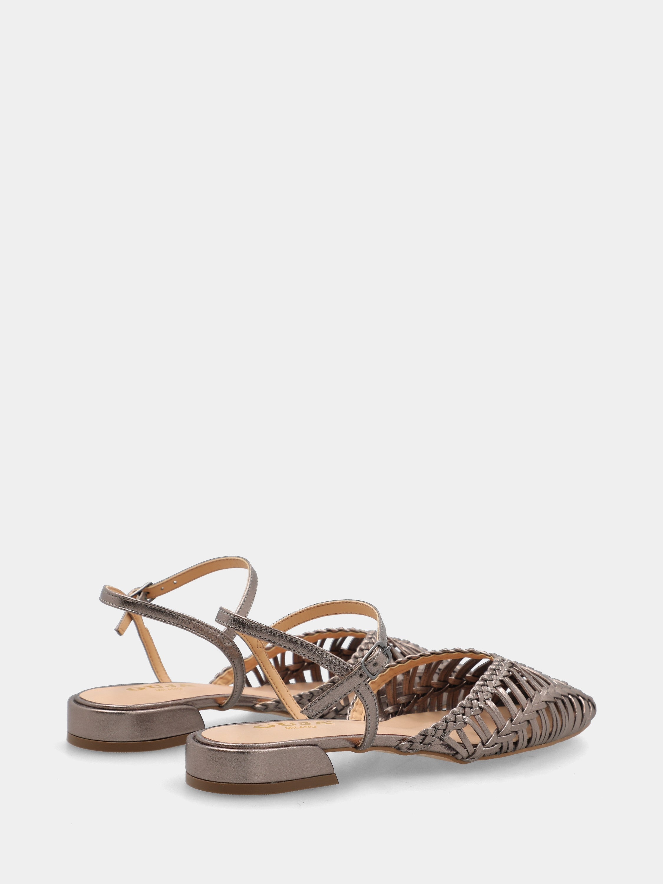 Slingback in laminato acciaio con tomaia intrecciata