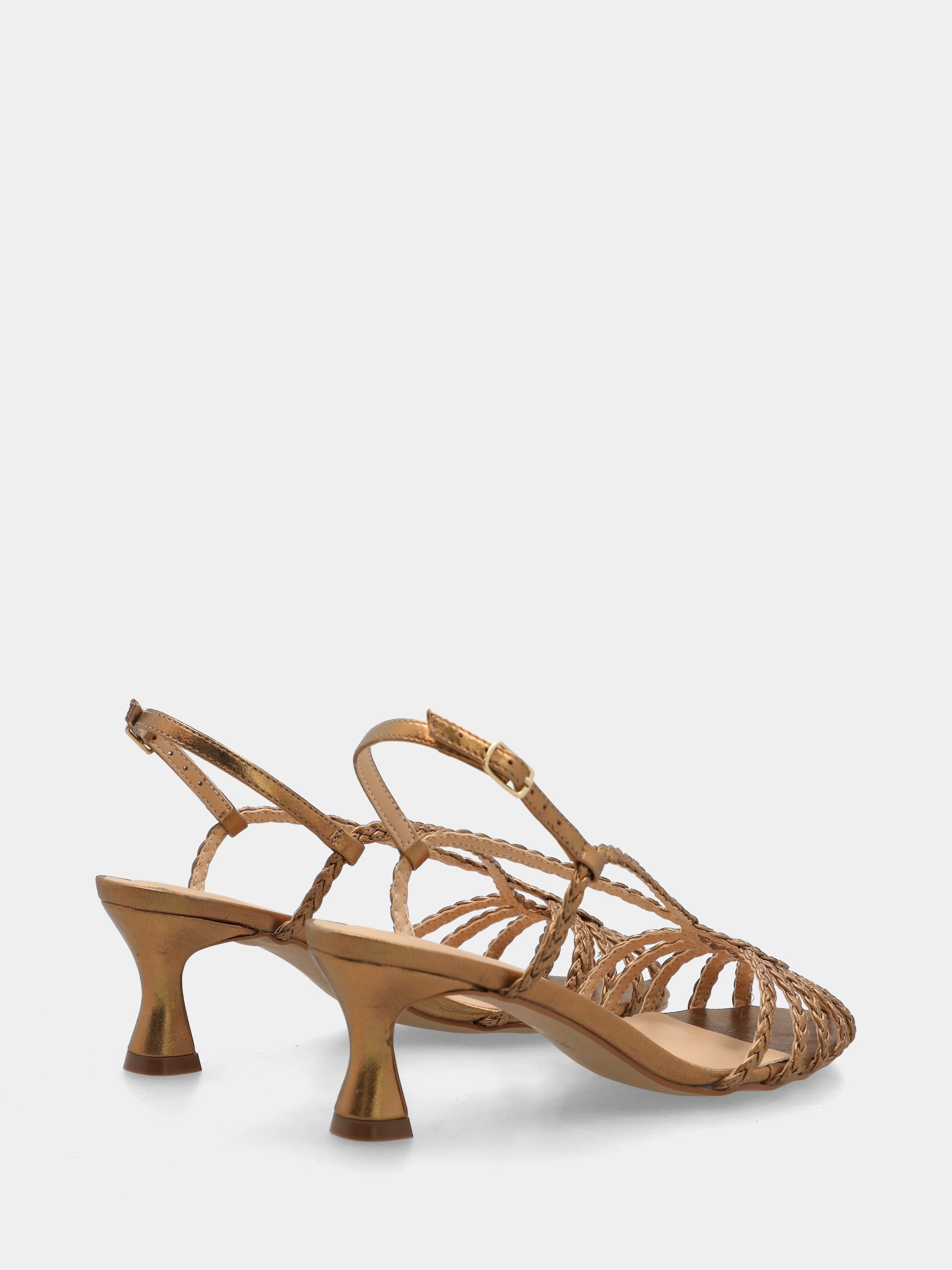 Sandalo in laminato bronzo con listini a treccina