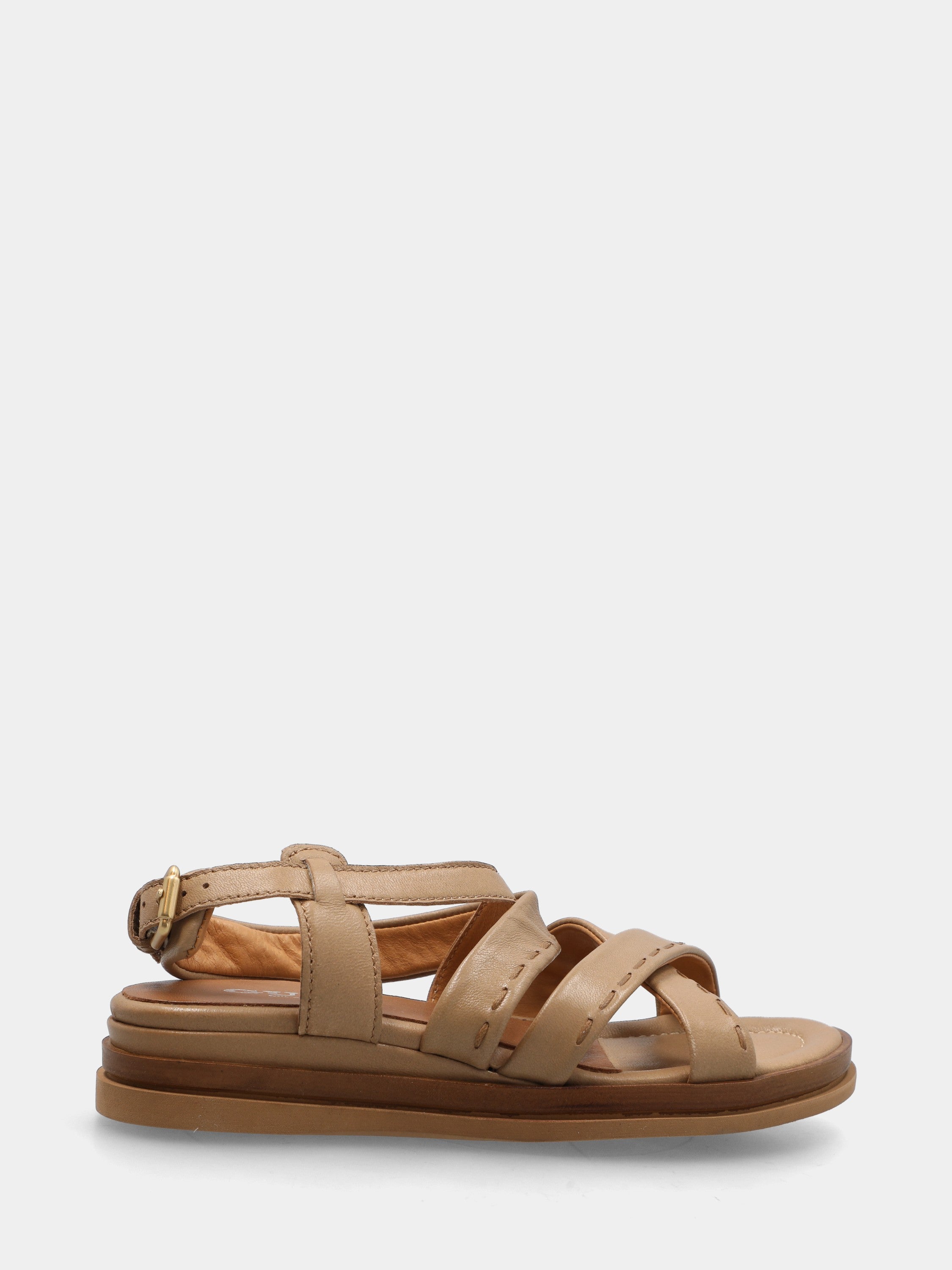 Sandalo in nappa cammello con fascette tubolari