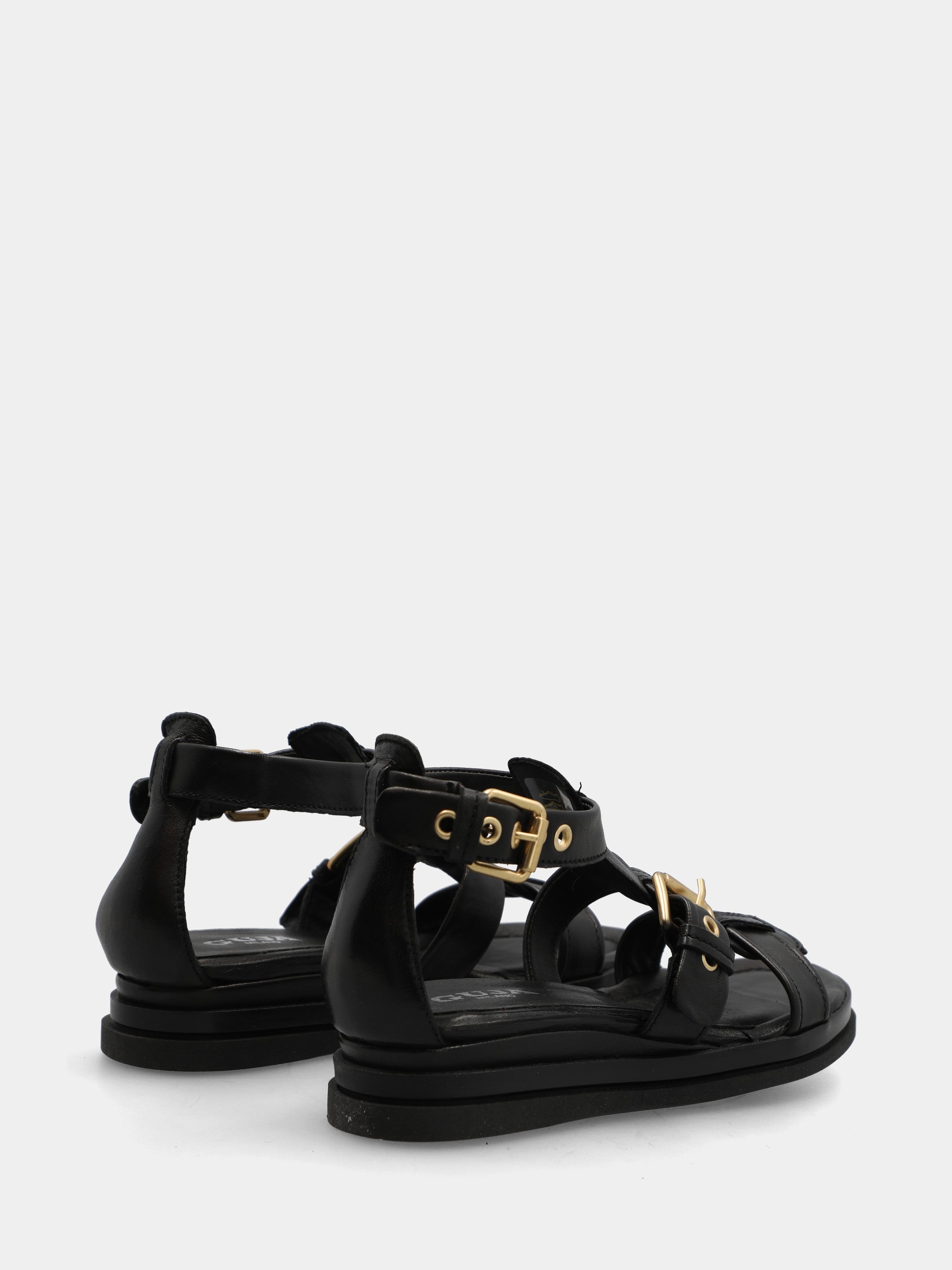 Sandalo zeppa in nappa nera con fibbie a fascia