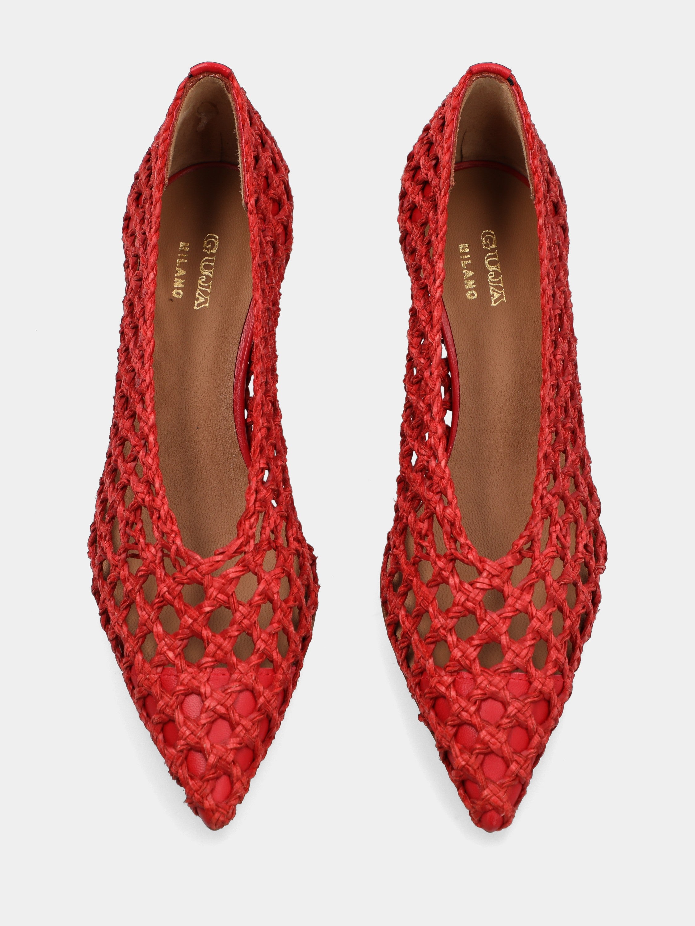 Décolleté in raffia rossa con tomaia intrecciata