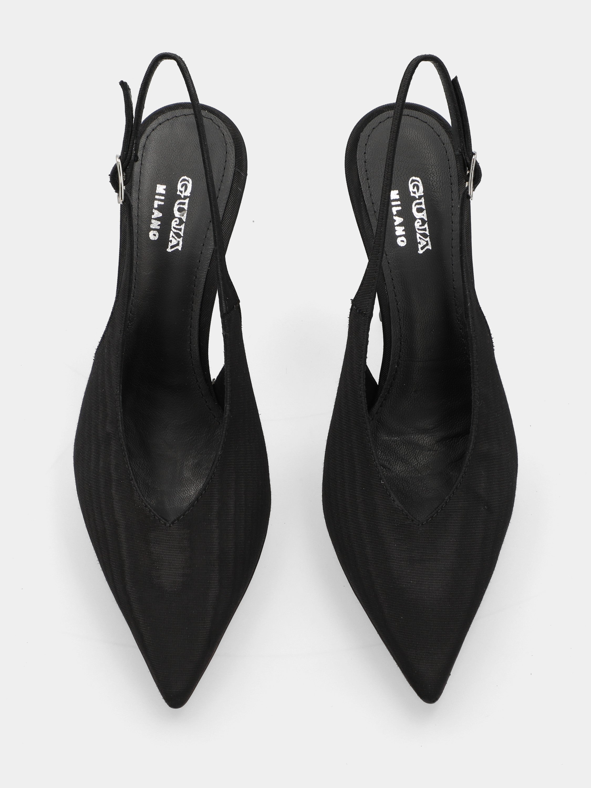 Slingback in tessuto nero con scollo a uovo e tacco conico
