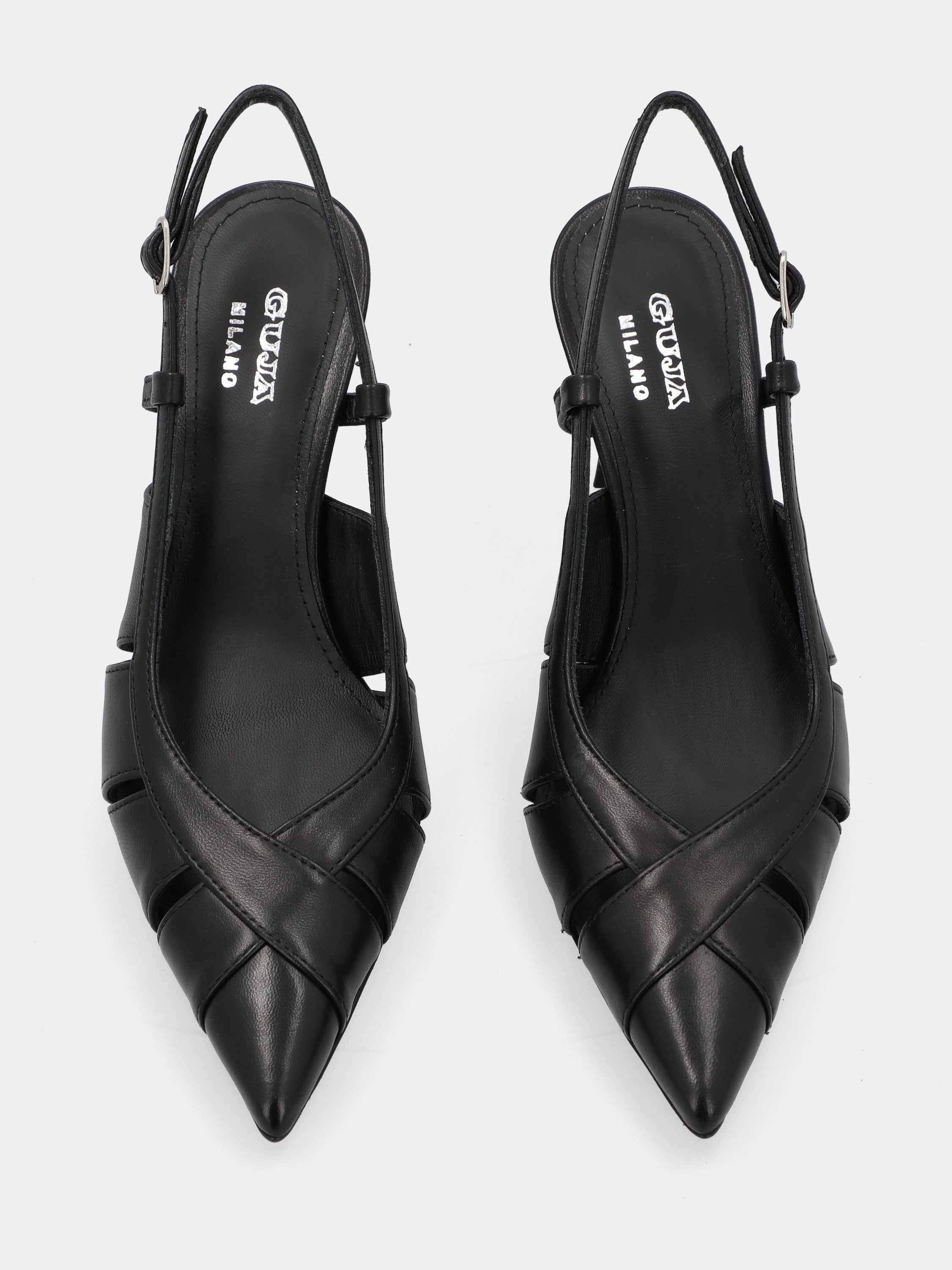 Slingback in nappa nera con aperture e tacco a coda 75mm