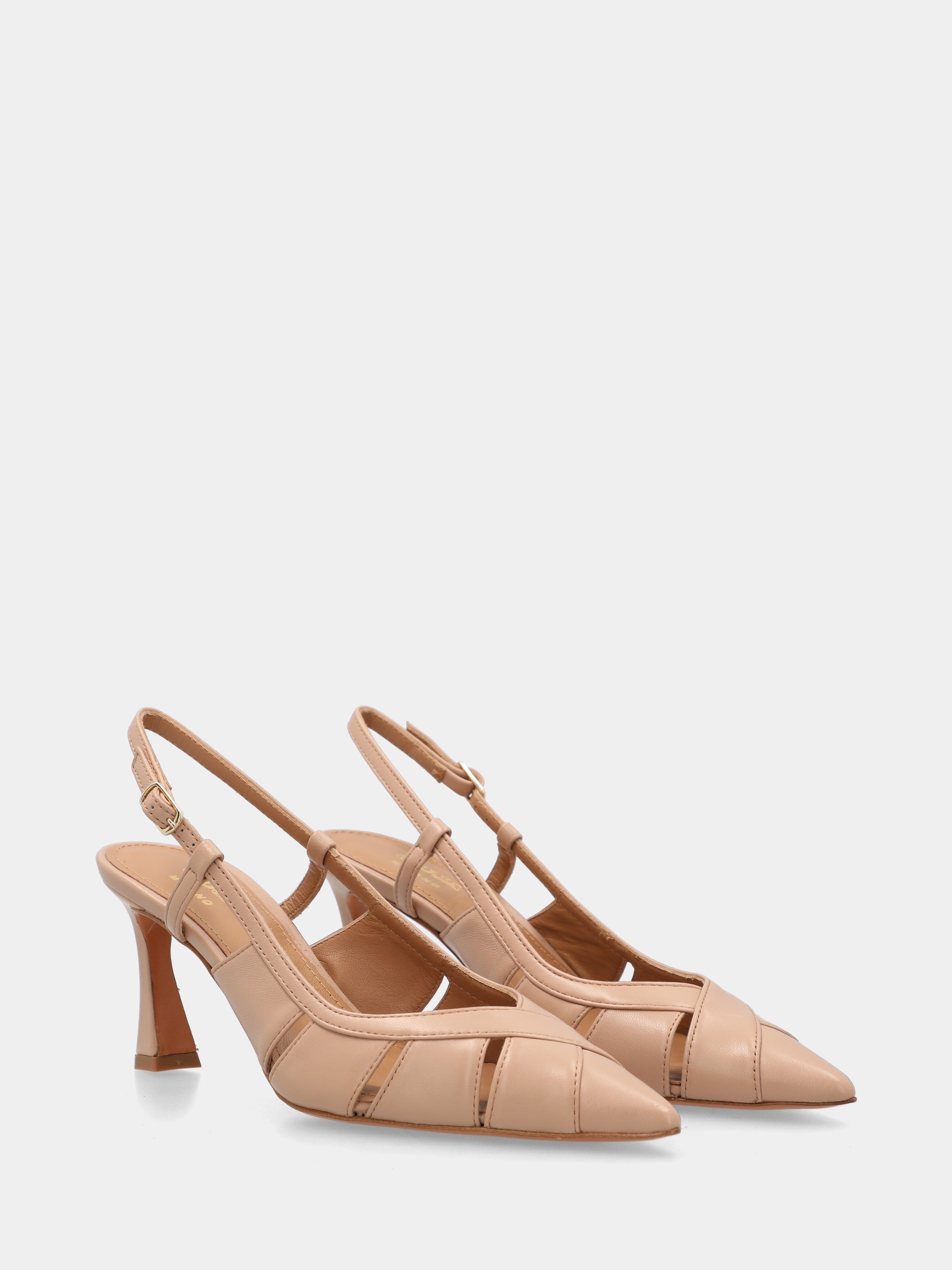 Slingback in nappa nude con aperture e tacco a coda 75mm