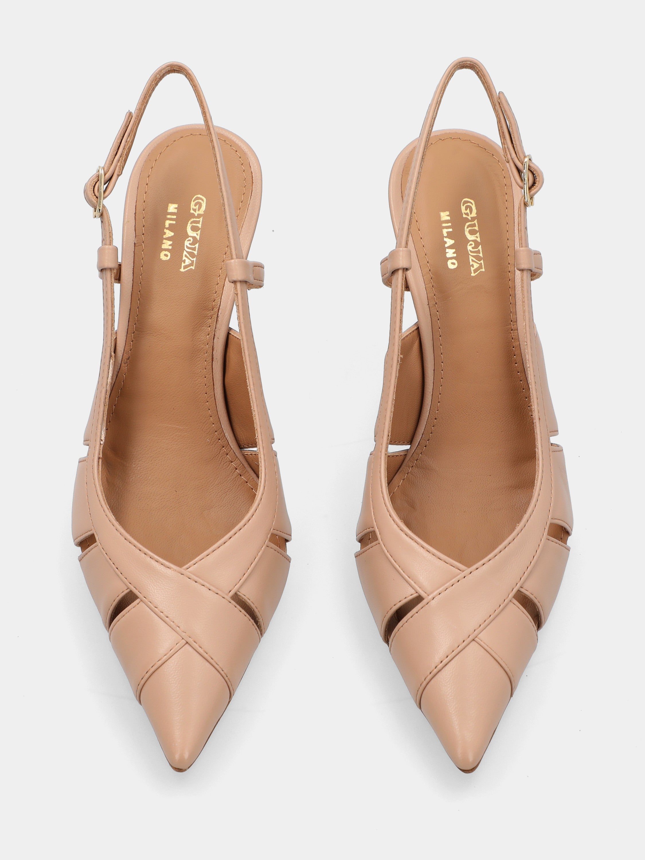 Slingback in nappa nude con aperture e tacco a coda 75mm