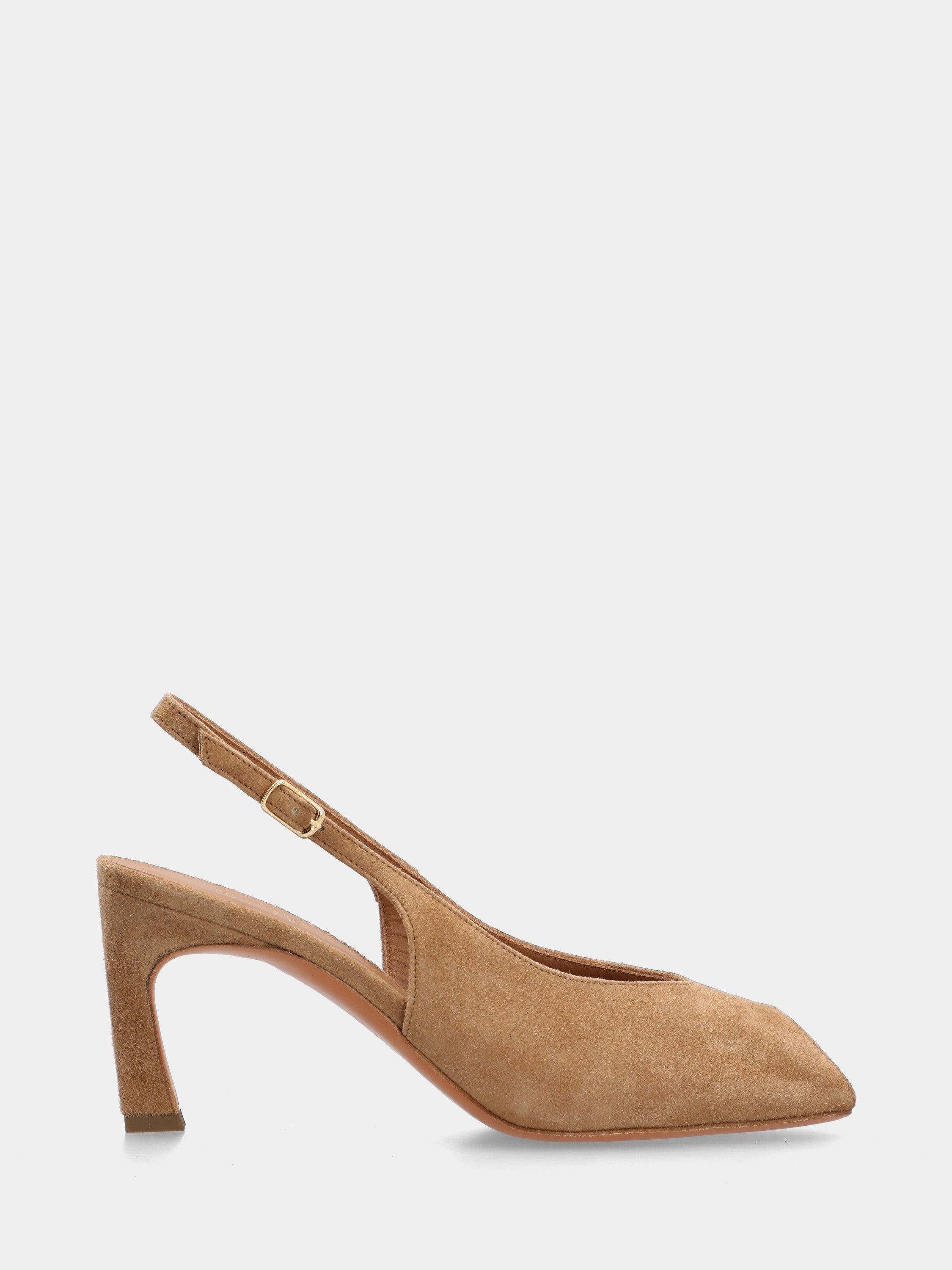 Slingback open-toe in camoscio beige con tacco a coda