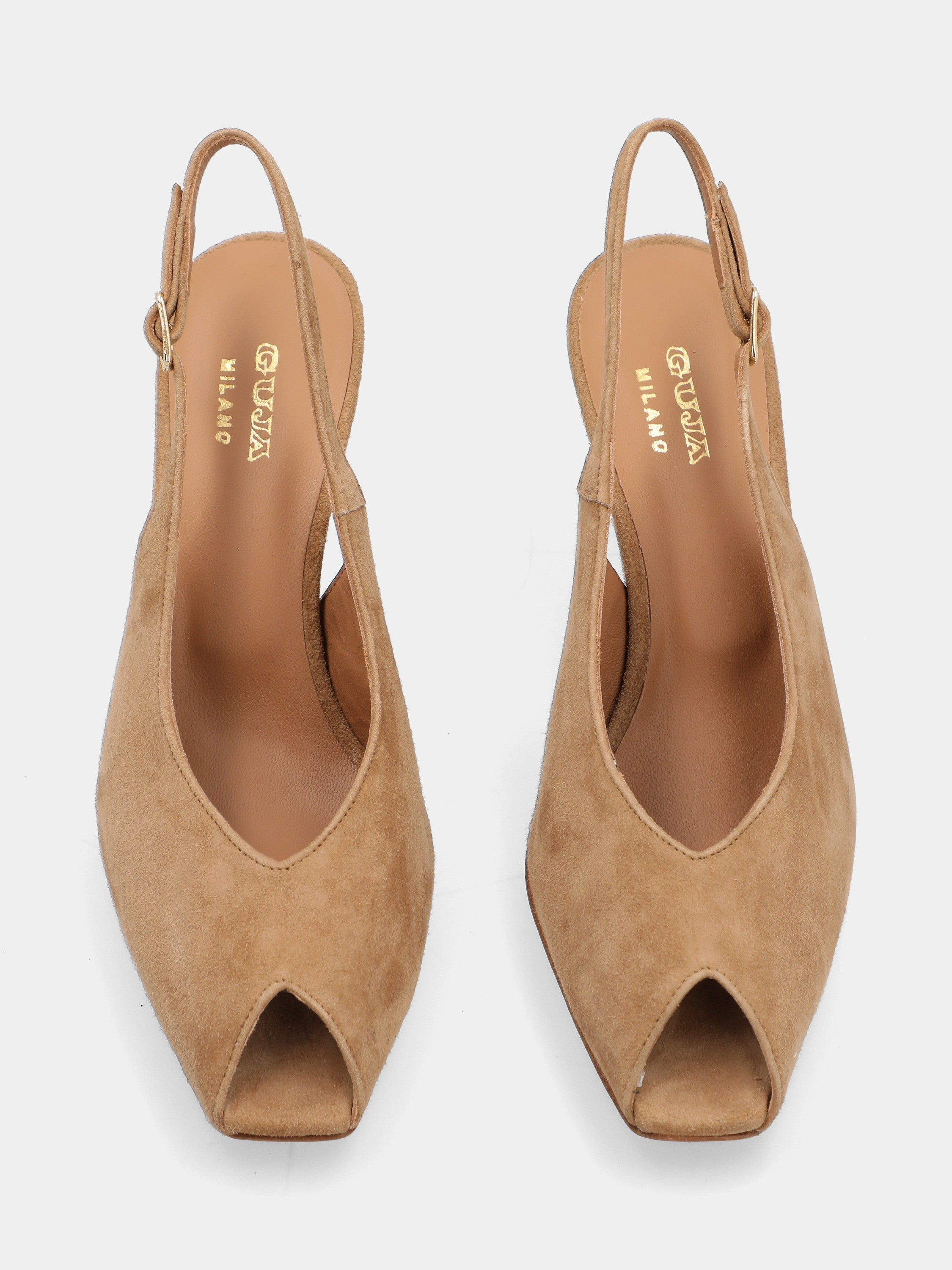 Beige suede slingback open-toe with stiletto heel